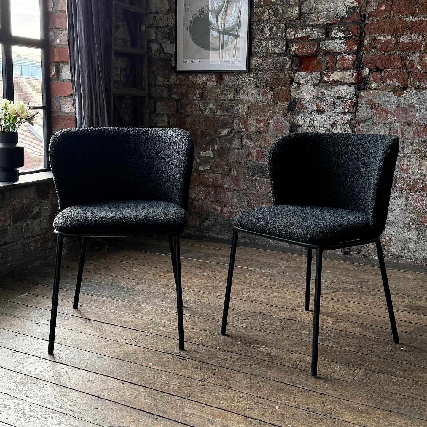 Mila Dining Chairs in Black Boucle (2pk)