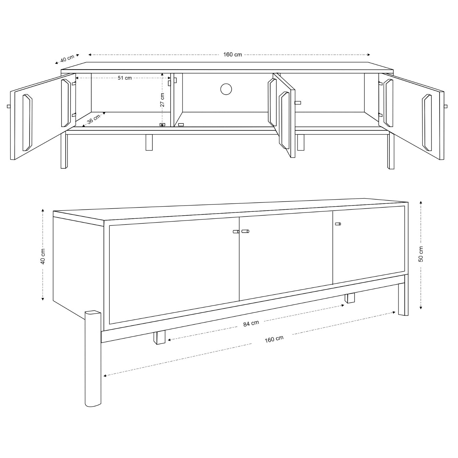 Lucca Solid Acacia Wood 3 Door TV Stand (160cm)