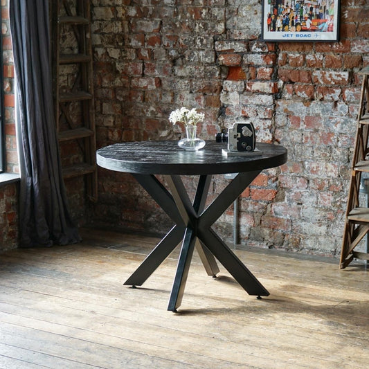 Karla Solid Mango Wood Industrial Dining Table in Black