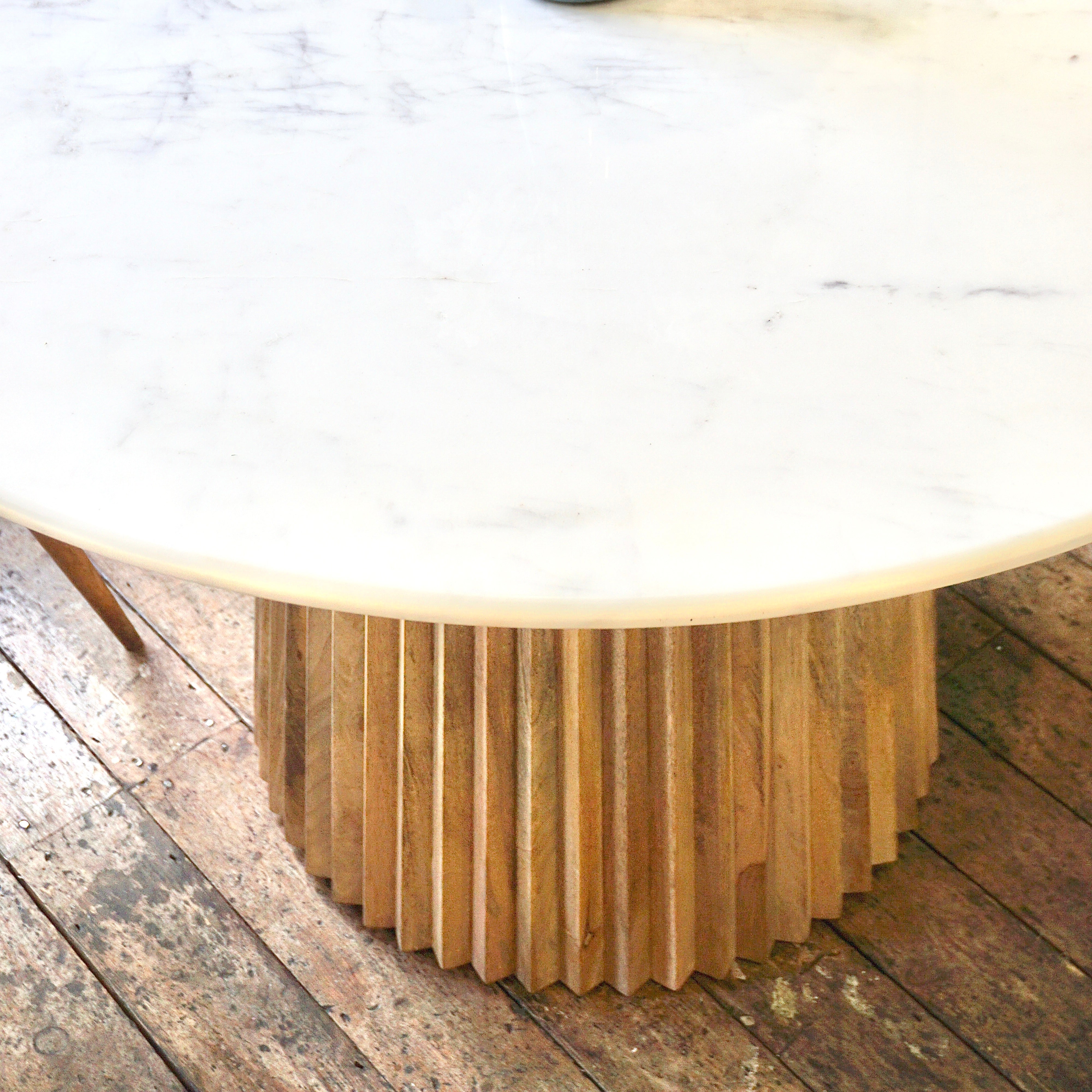 Freya Round Solid Marble & Mango Wood Dining Table Natural