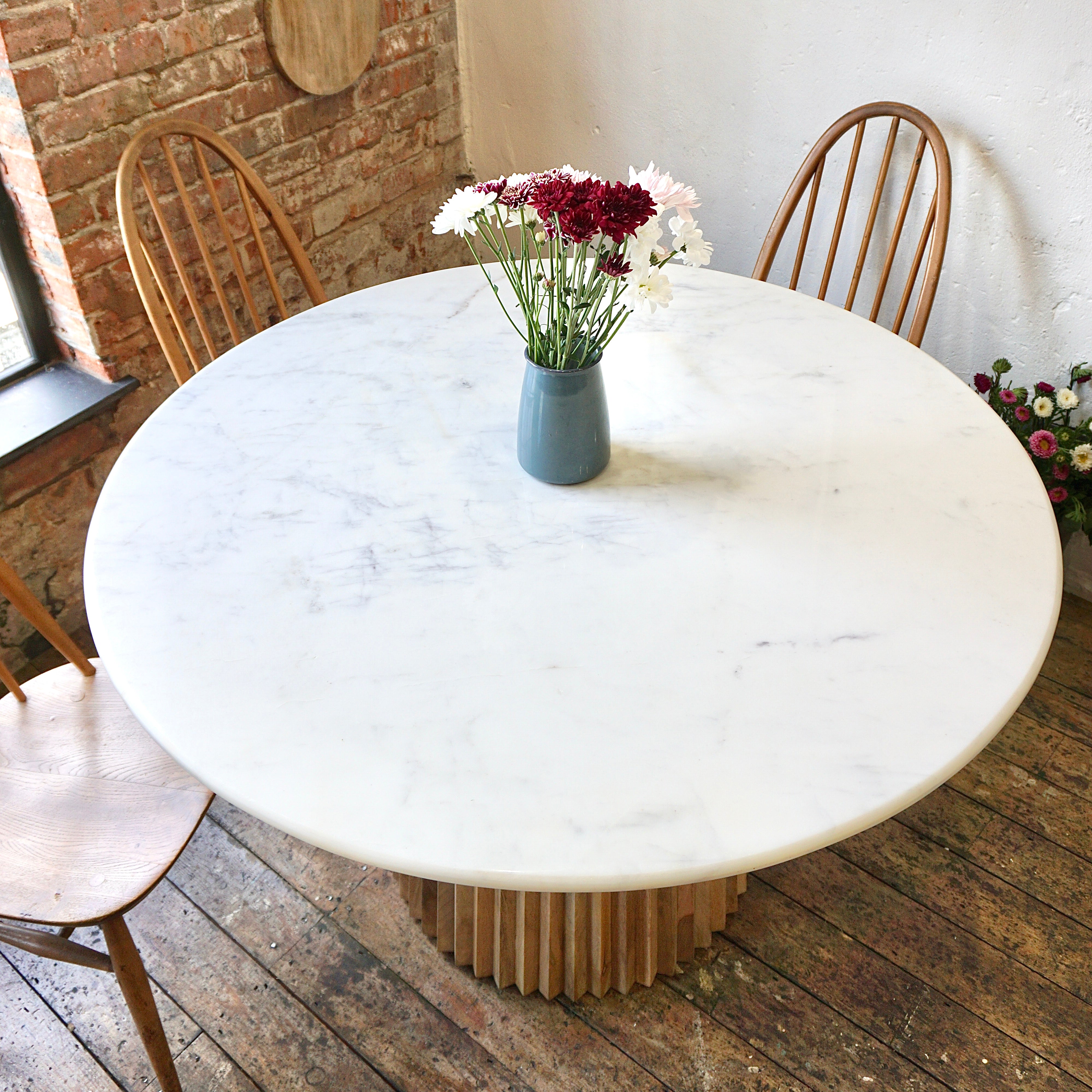Freya Round Solid Marble & Mango Wood Dining Table Natural