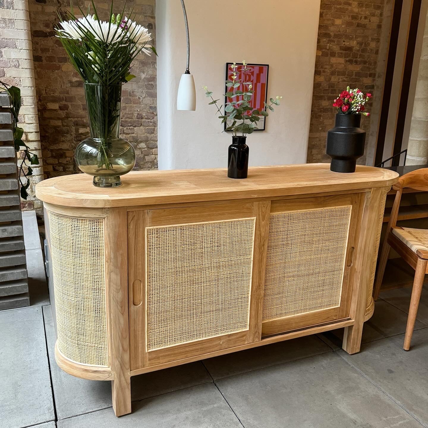 Puteri Solid Teak Sideboard with Natural Rattan