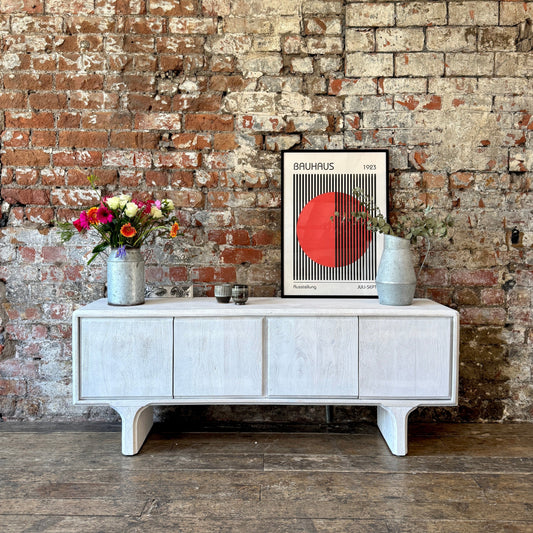 Milo Solid Mango Wood 4 Door TV Unit Whitewash (2 Sizes)