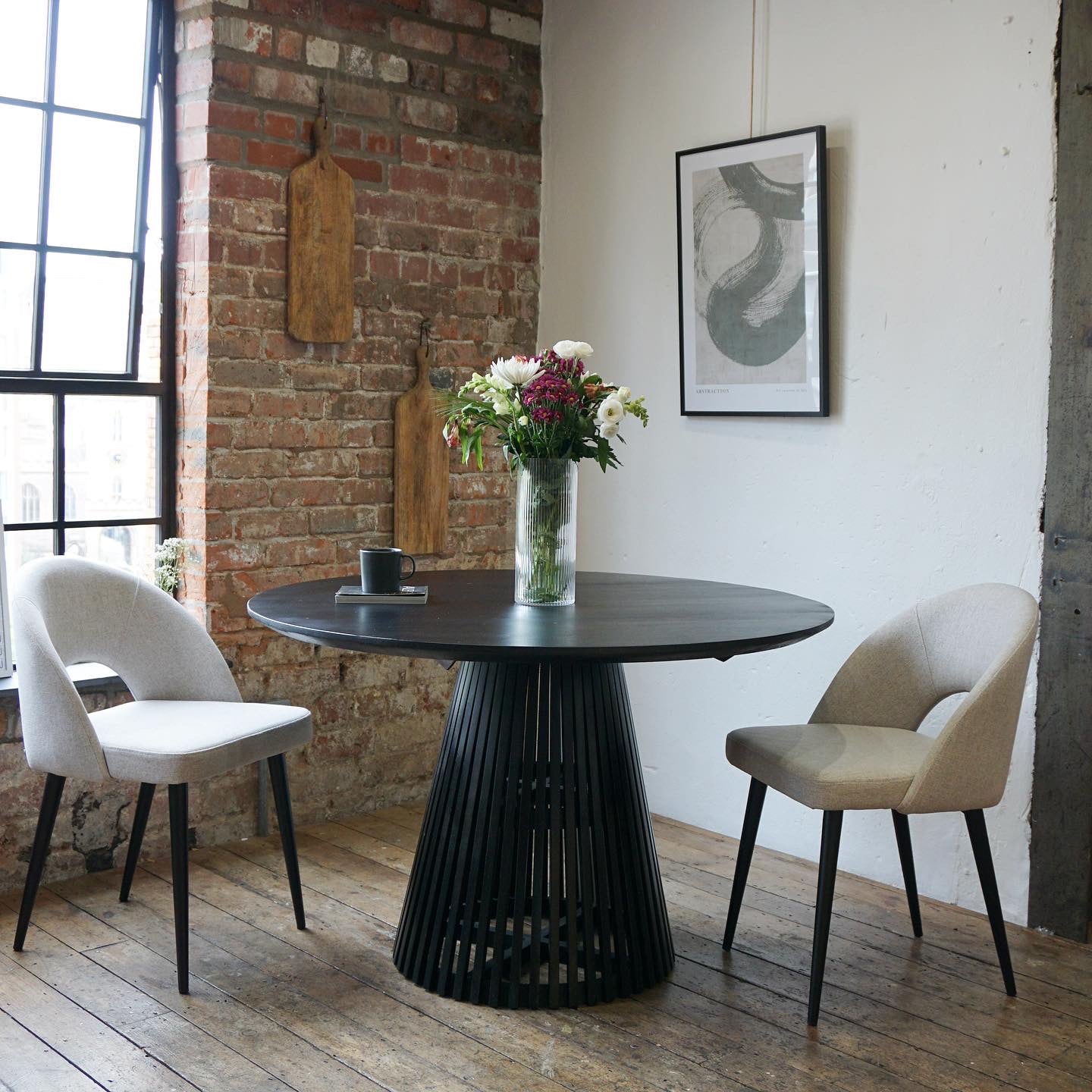 Remi Round Solid Mango Wood Dining Table Black (4 Sizes)