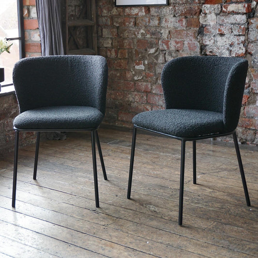 Mila Dining Chairs in Black Boucle (2pk)