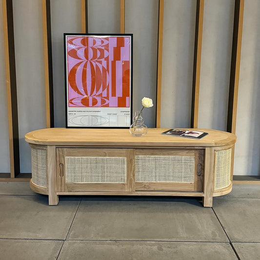 Puteri Solid Teak TV Unit with Natural Rattan