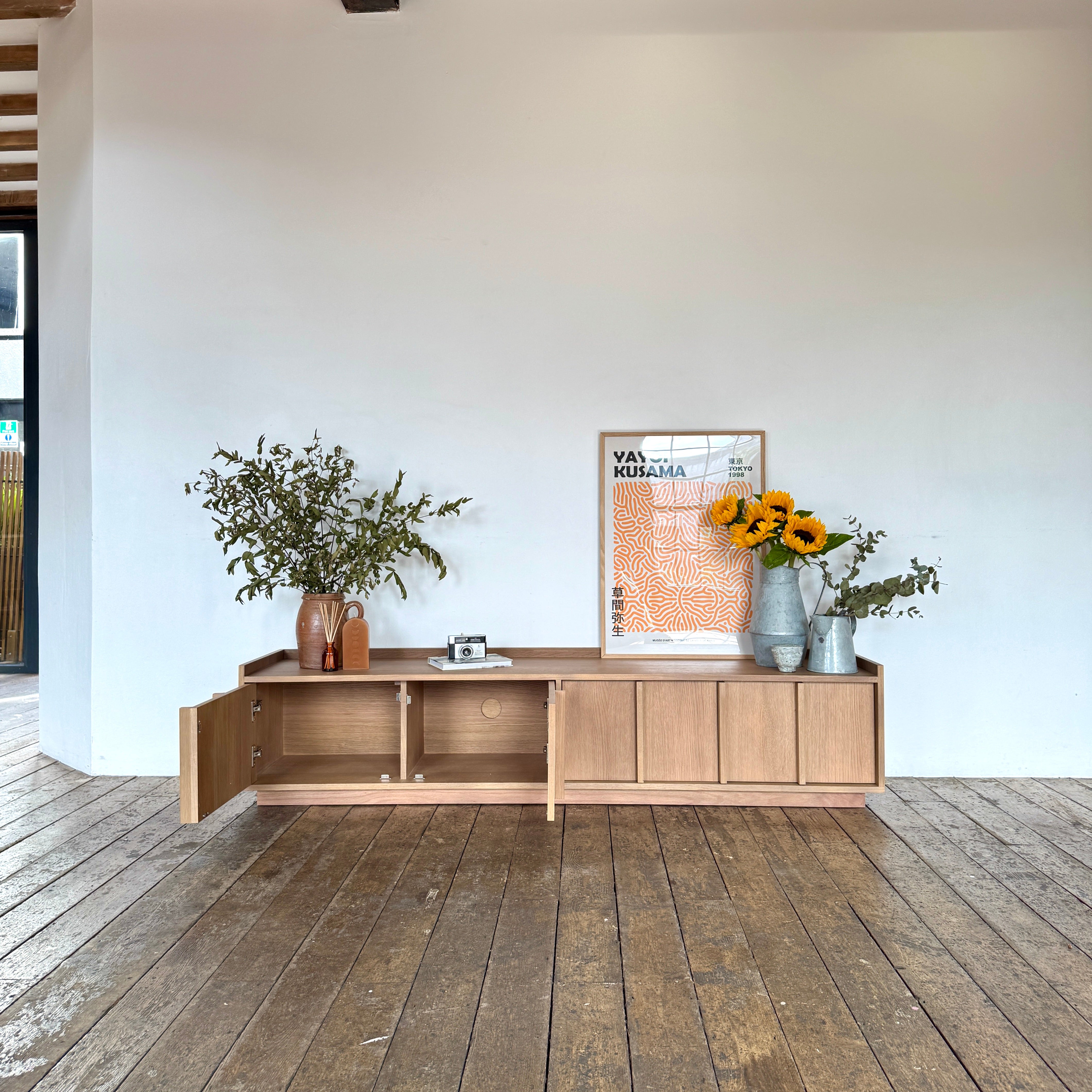 Kyoto Large 4 Door TV Stand in Natural Smoked Oak (180cm)
