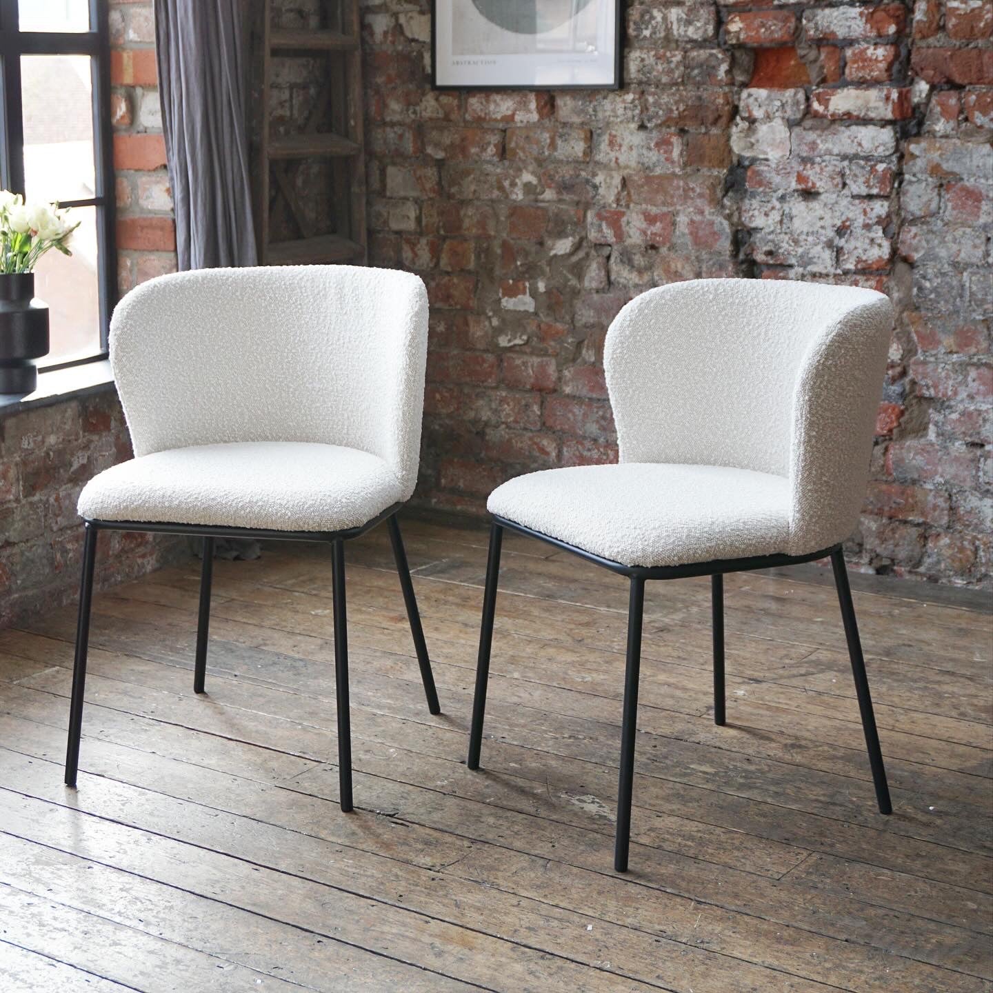 Mila Dining Chairs in Cream Boucle (2pk)
