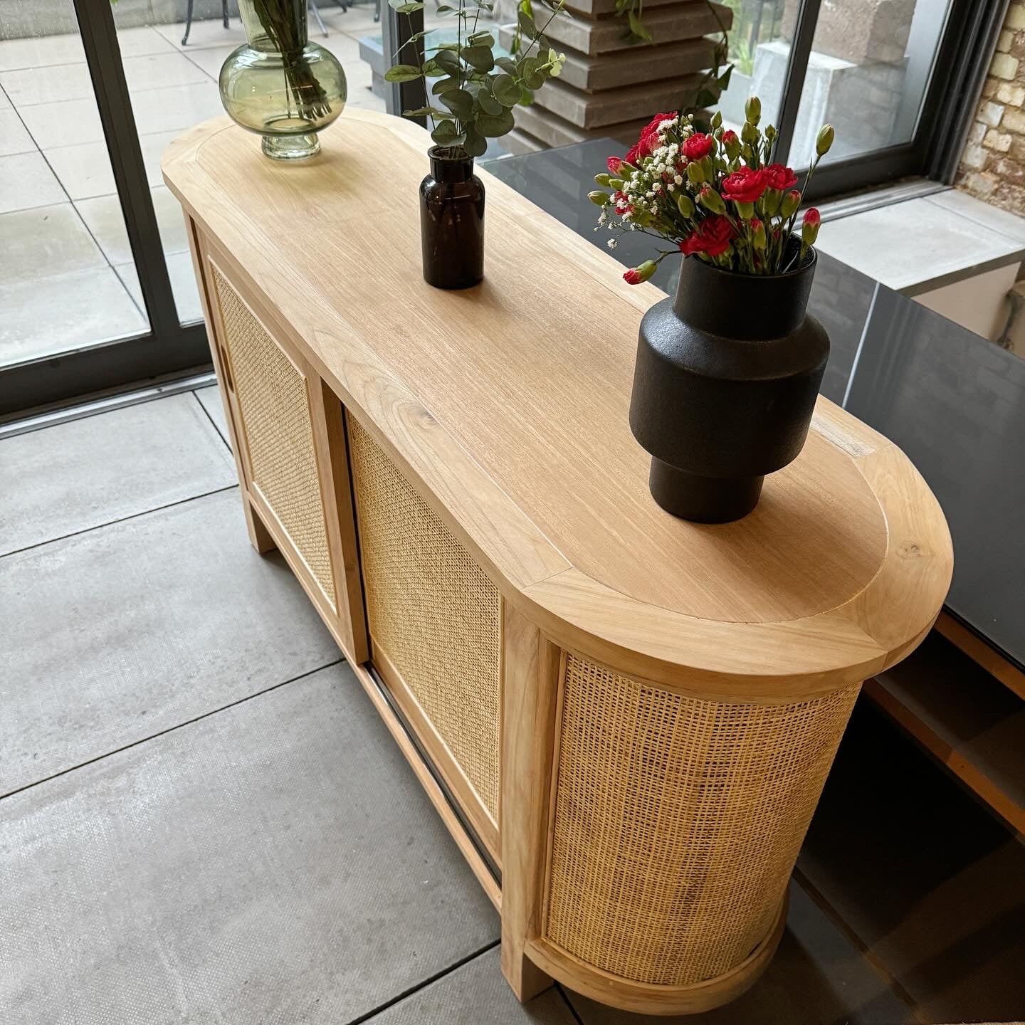 Puteri Solid Teak Sideboard with Natural Rattan