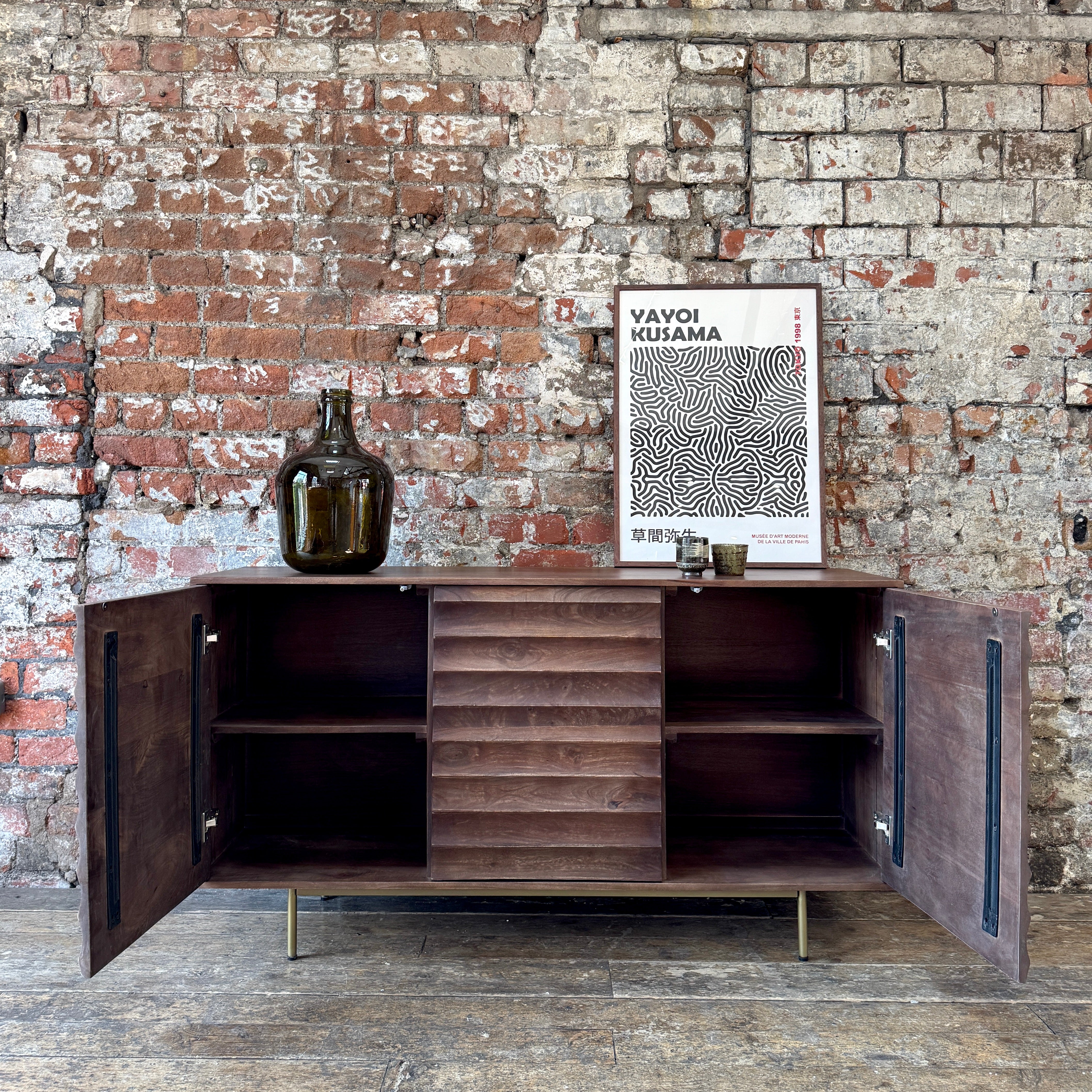 Daria Solid Mango Wood Large 3 Door Sideboard Walnut