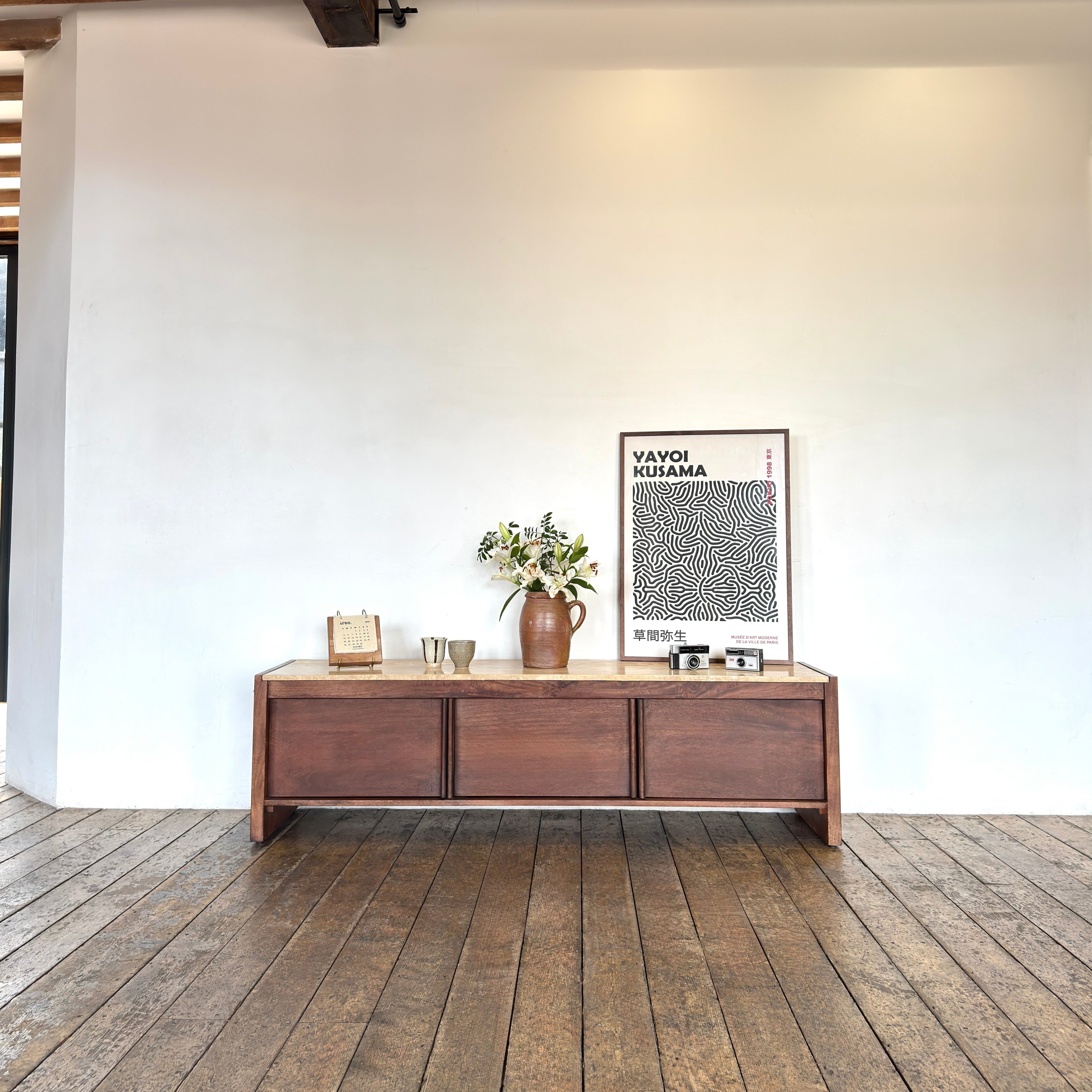 Kobe Solid Mango Wood and Travertine TV Stand (160cm)