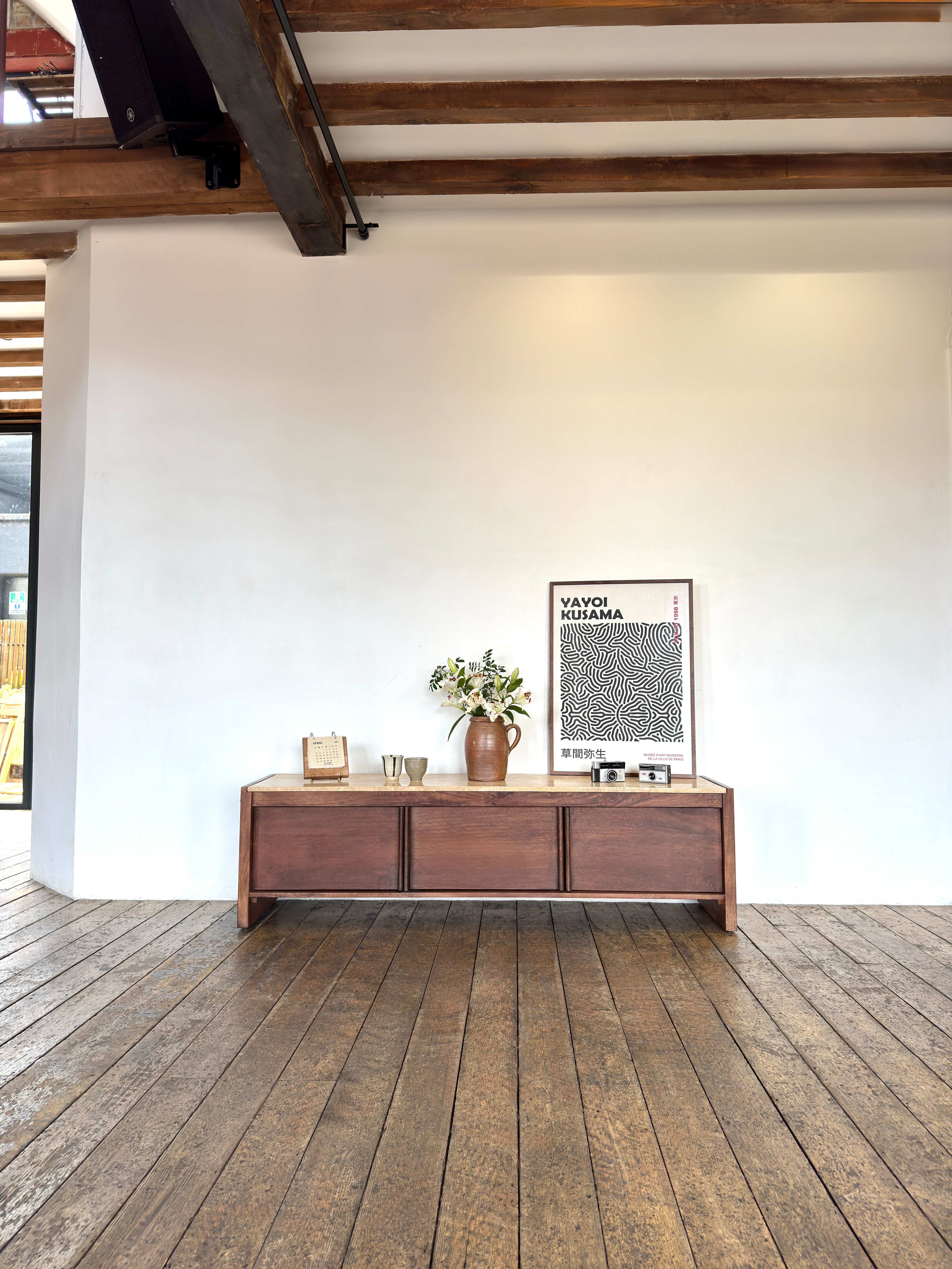 Kobe Solid Mango Wood and Travertine TV Stand (160cm)