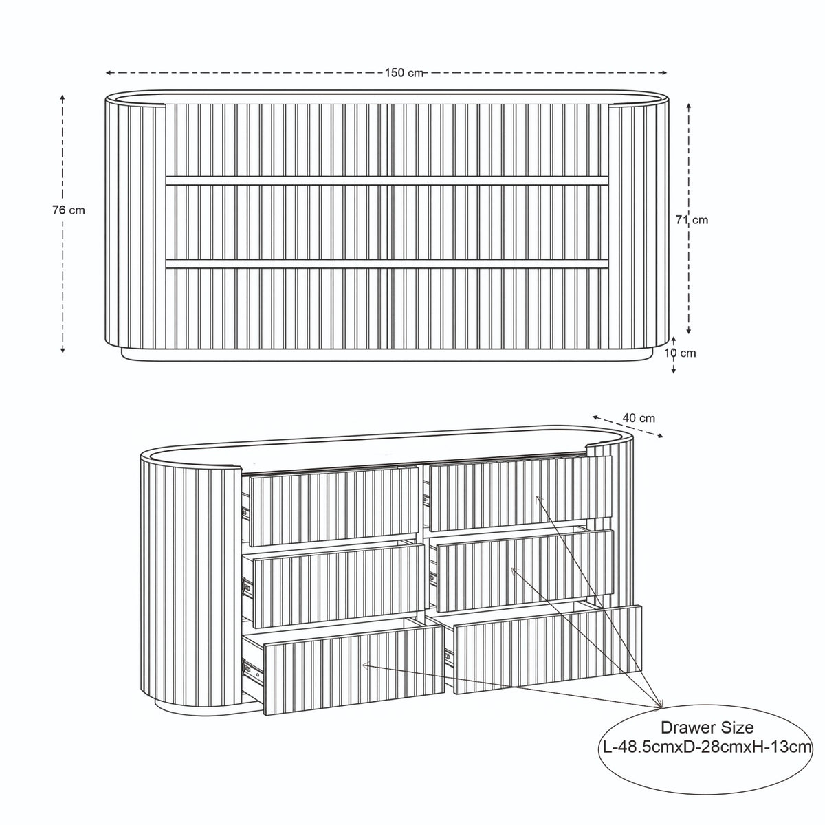 Theo Solid Mango Wood Large 6 Drawer Chest in Walnut