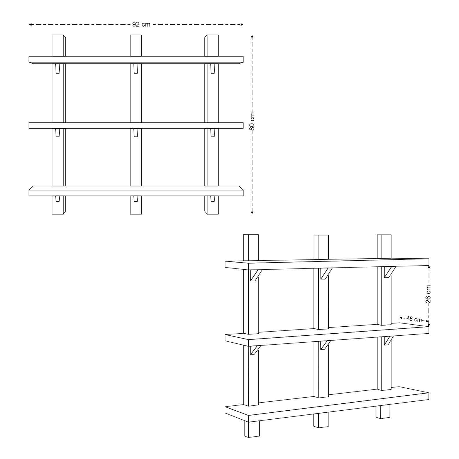 Sendai Wall Shelf 3 by 3