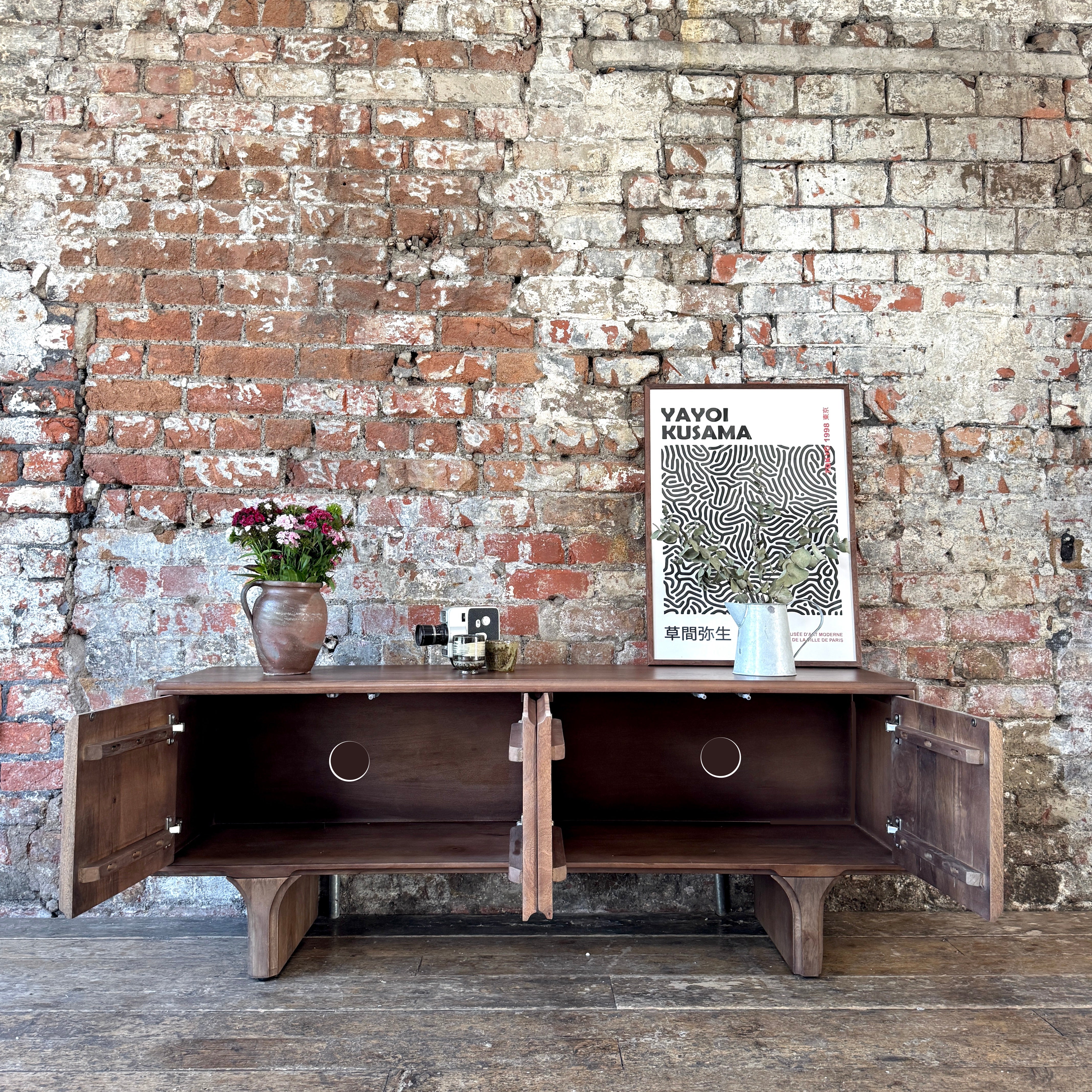 Milo Solid Mango Wood 4 Door TV Unit in Walnut (2 Sizes)