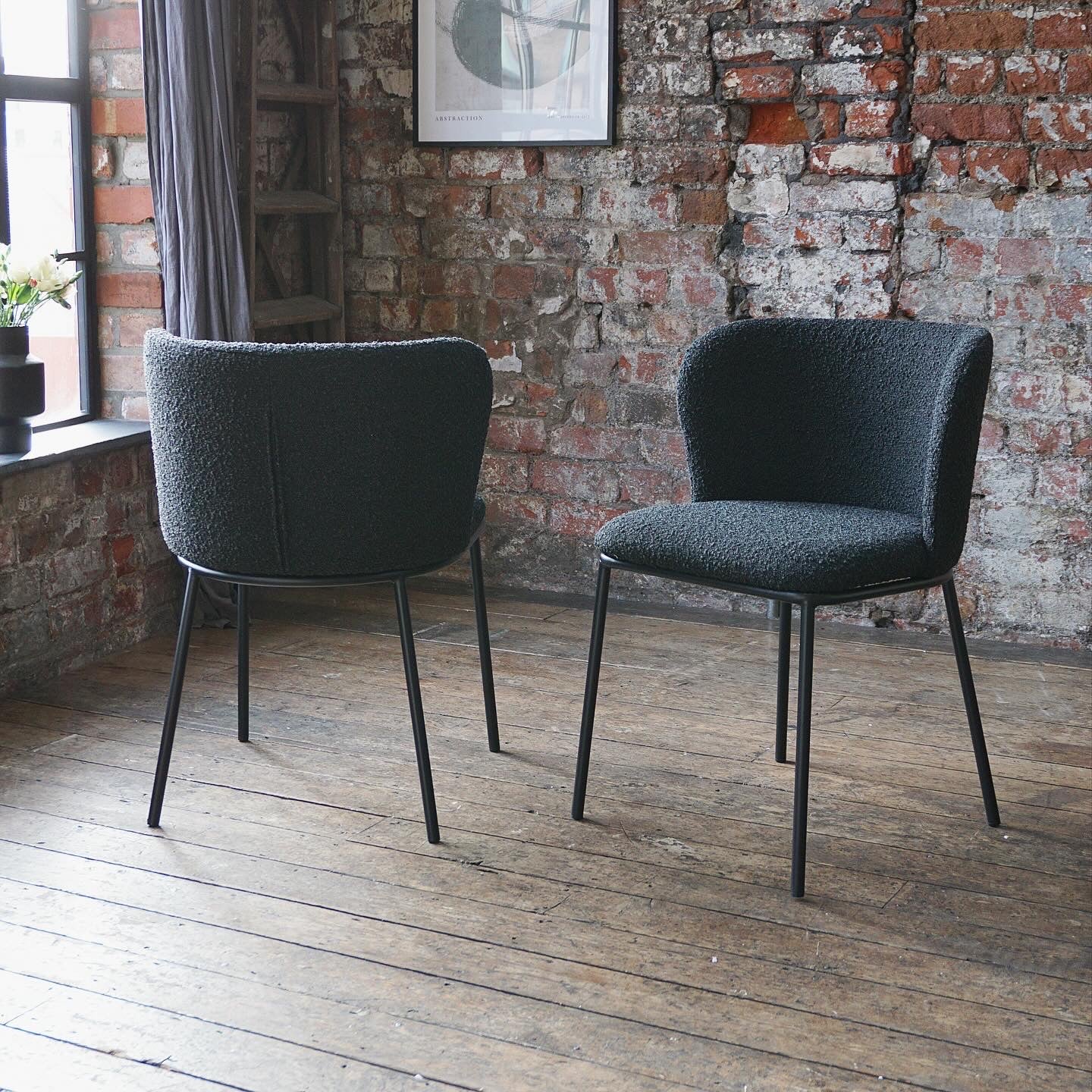 Mila Dining Chairs in Black Boucle (2pk)