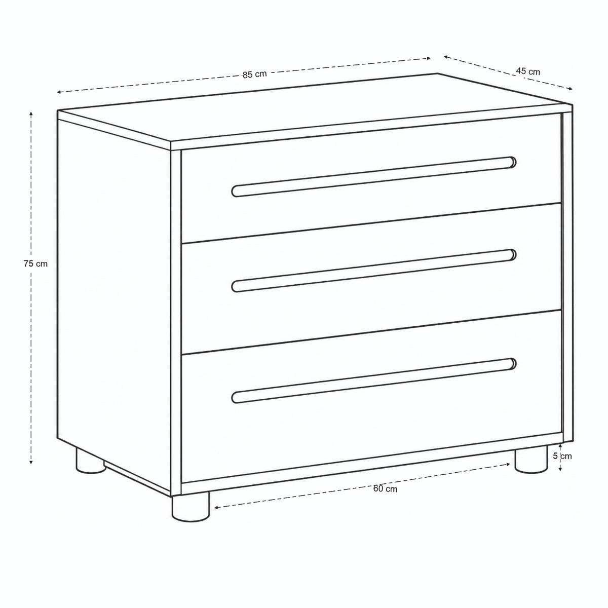 Elmora Solid Mango Wood 3 Drawer Chest in Walnut