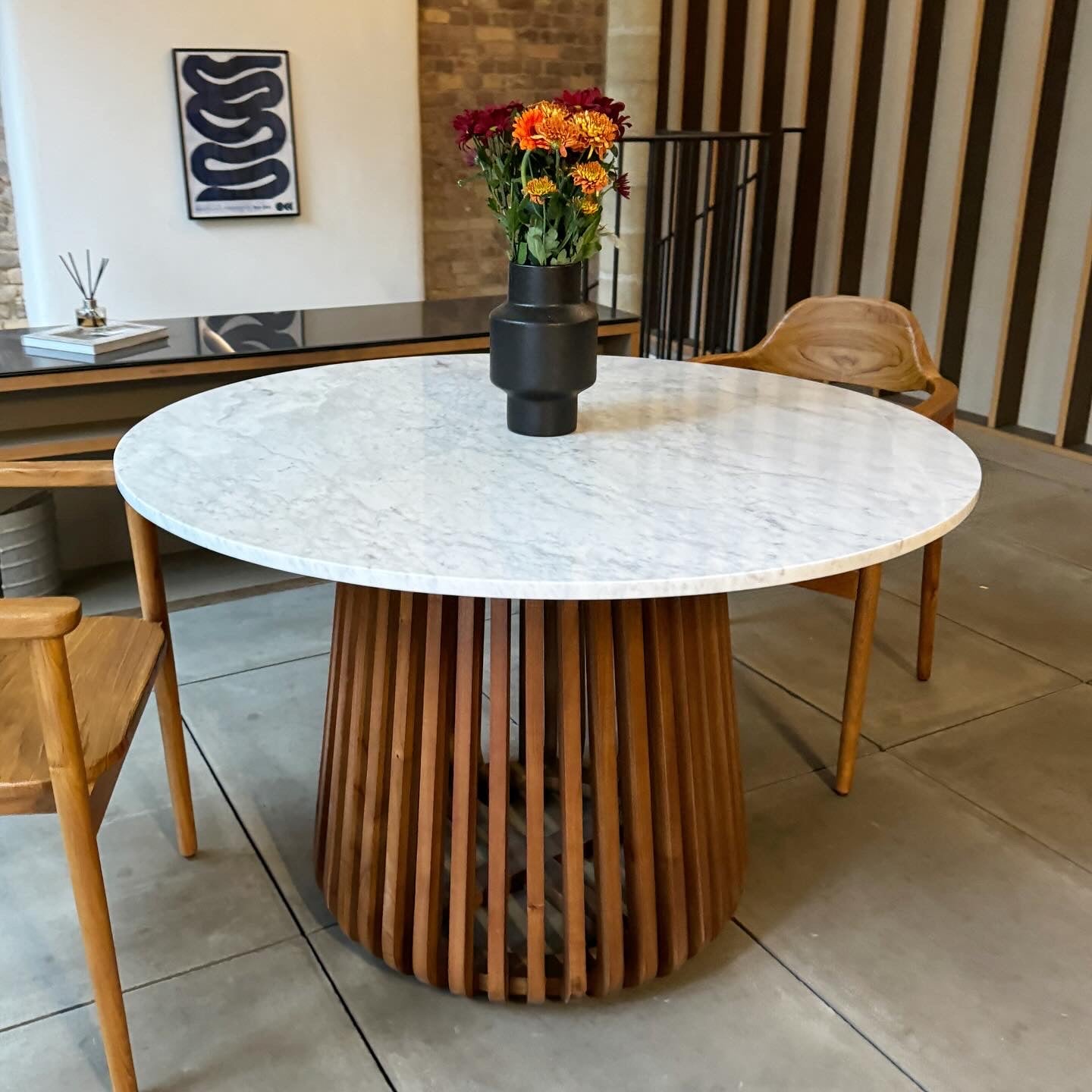 Nakula Round Solid Marble & Mango Wood Dining Table Walnut (3 Sizes)