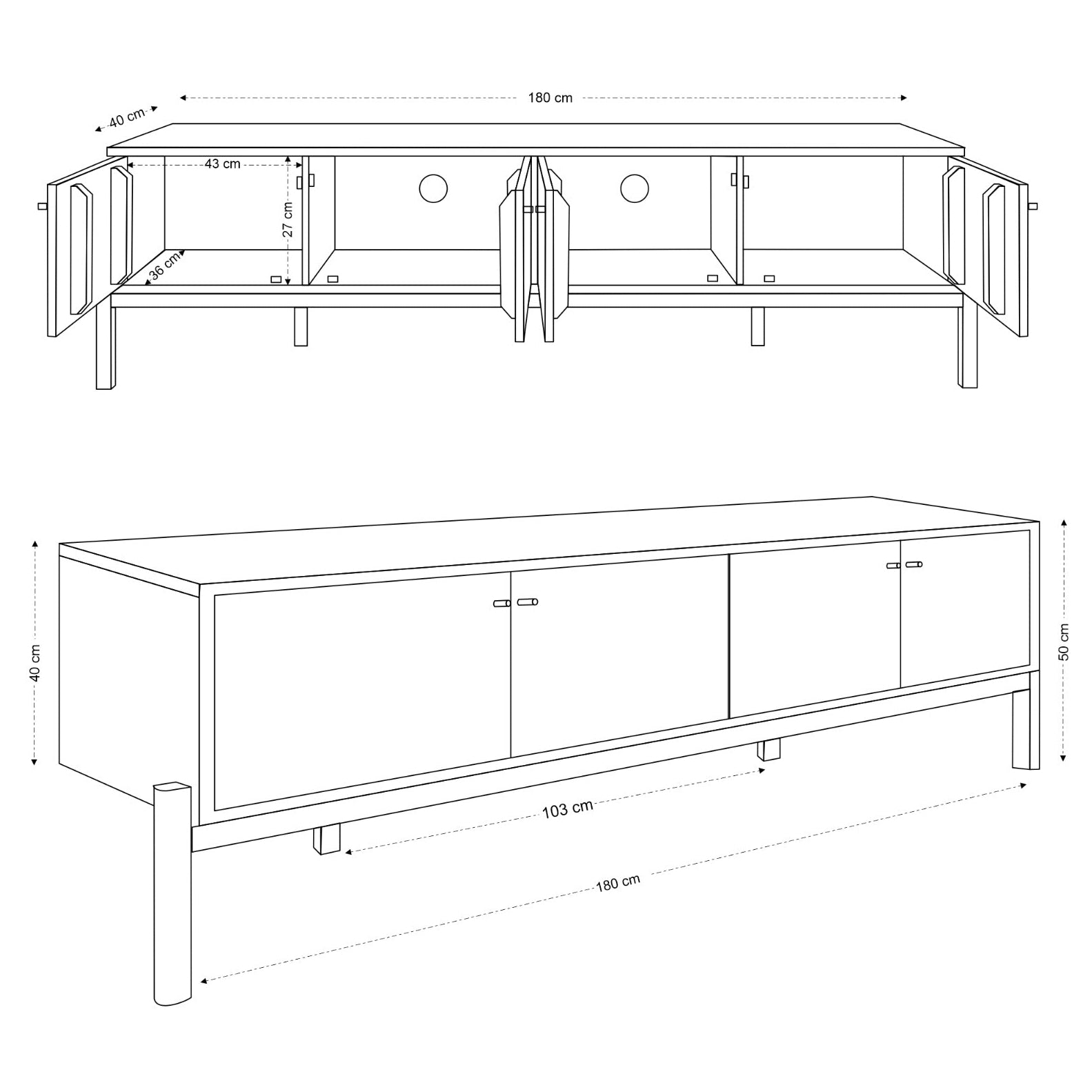 Lucca Solid Acacia Wood Large 4 Door TV Stand (180cm) – COKU Limited