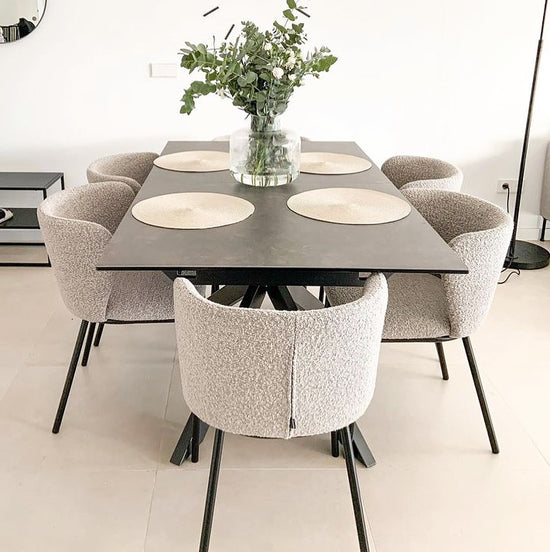 Atminda Ceramic Dining Table with Boucle Dining Chairs