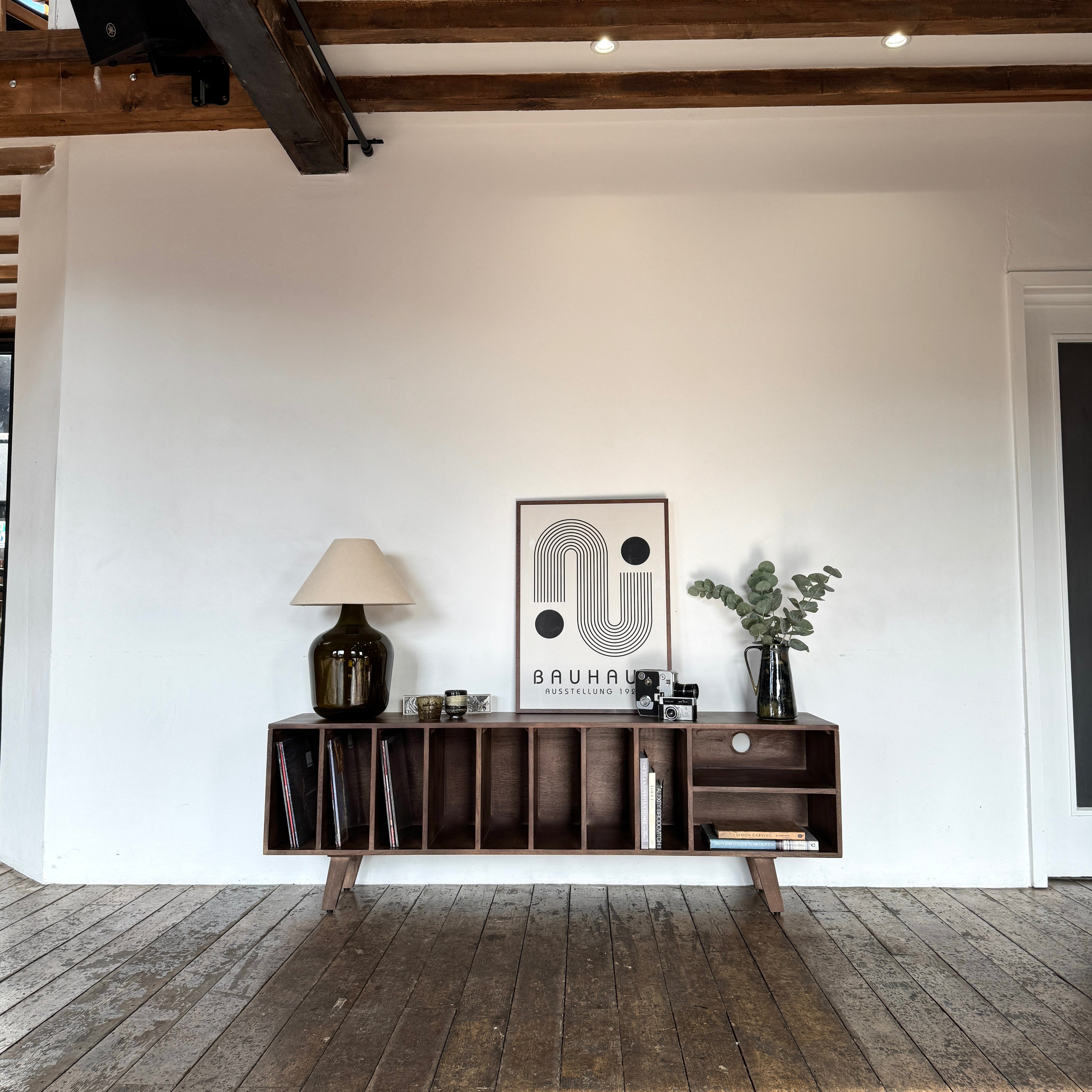 Wax Solid Mango Wood Large Vinyl Storage TV Stand