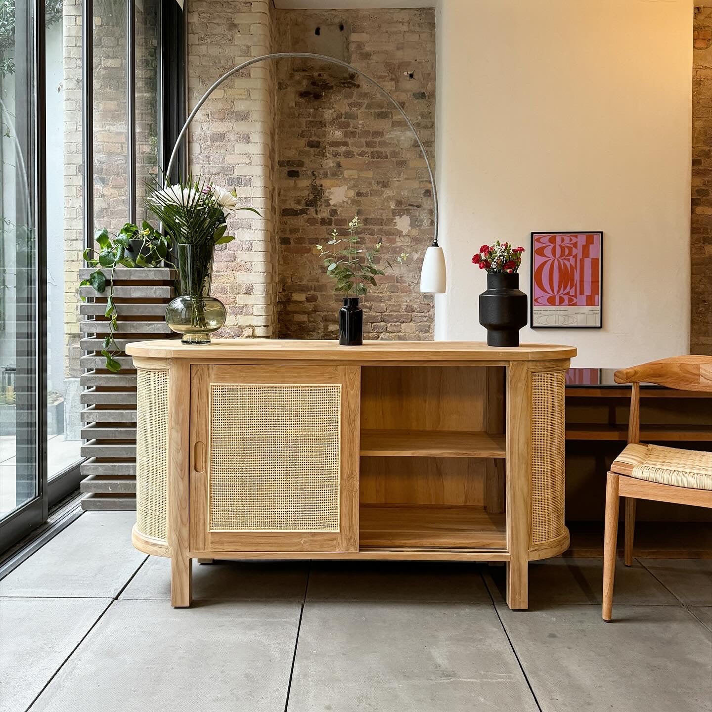 Puteri Solid Teak Sideboard with Natural Rattan