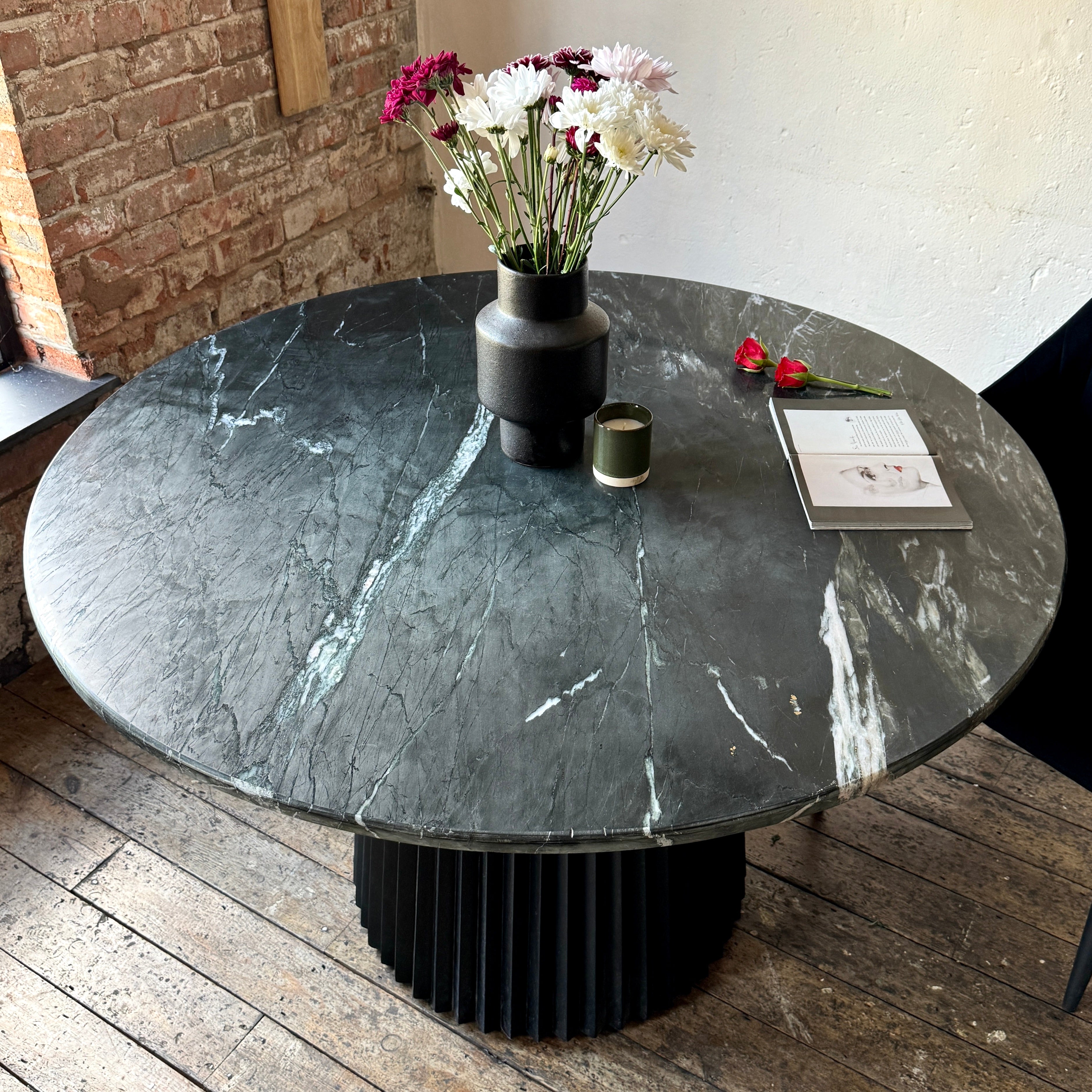 Freya Round Solid Marble & Mango Wood Dining Table Black (2 Sizes)