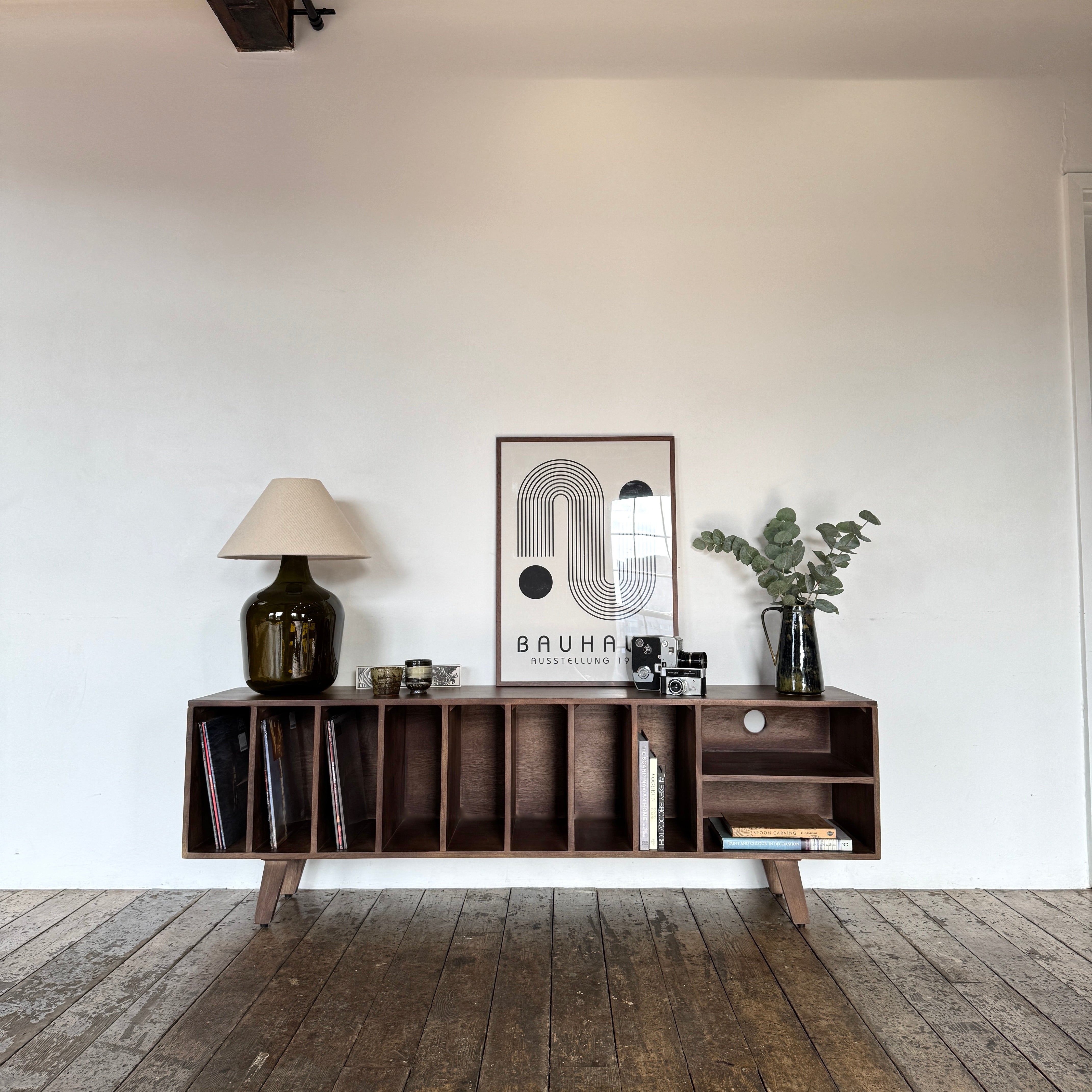 Wax Solid Mango Wood Large Vinyl Storage TV Stand