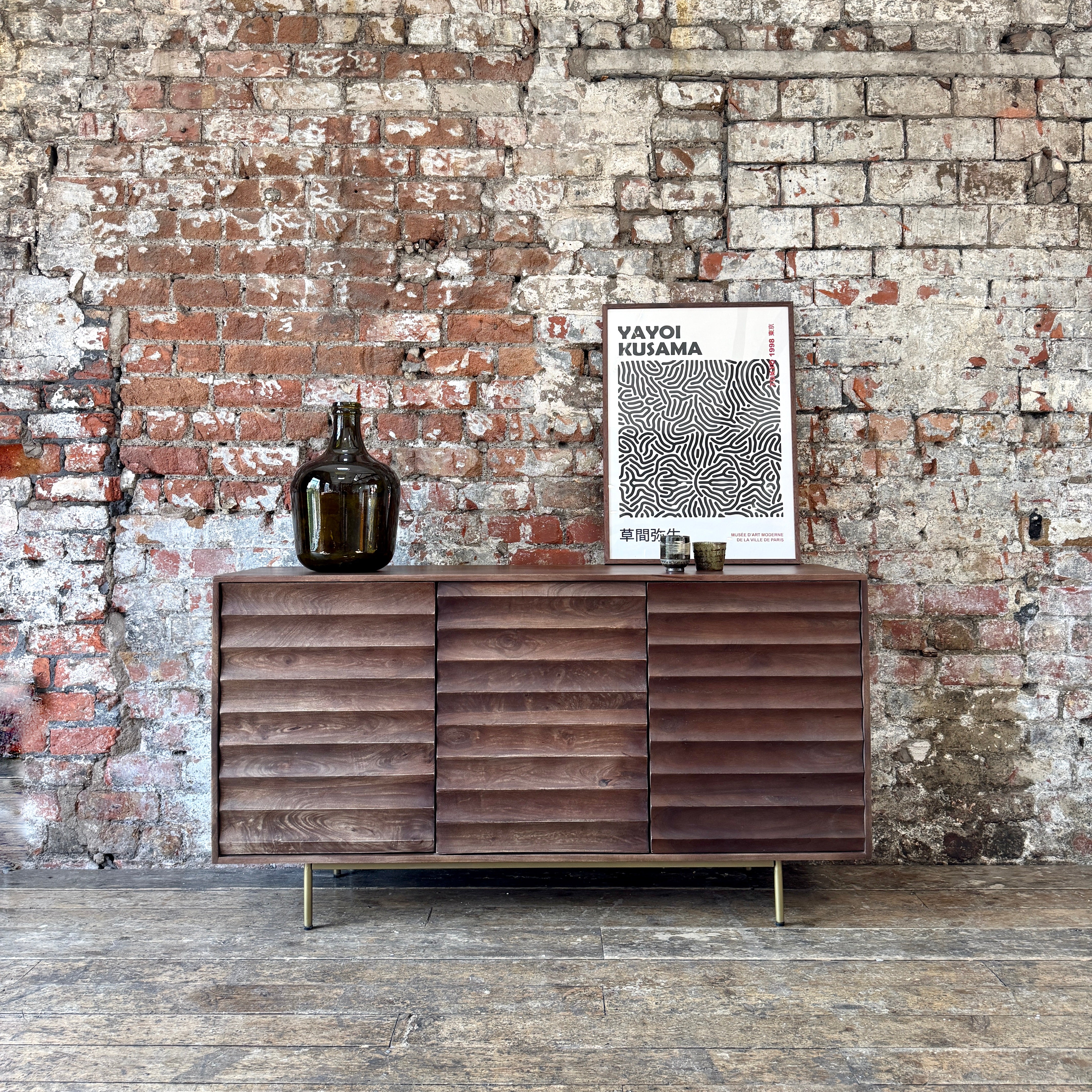 Daria Solid Mango Wood Large 3 Door Sideboard Walnut