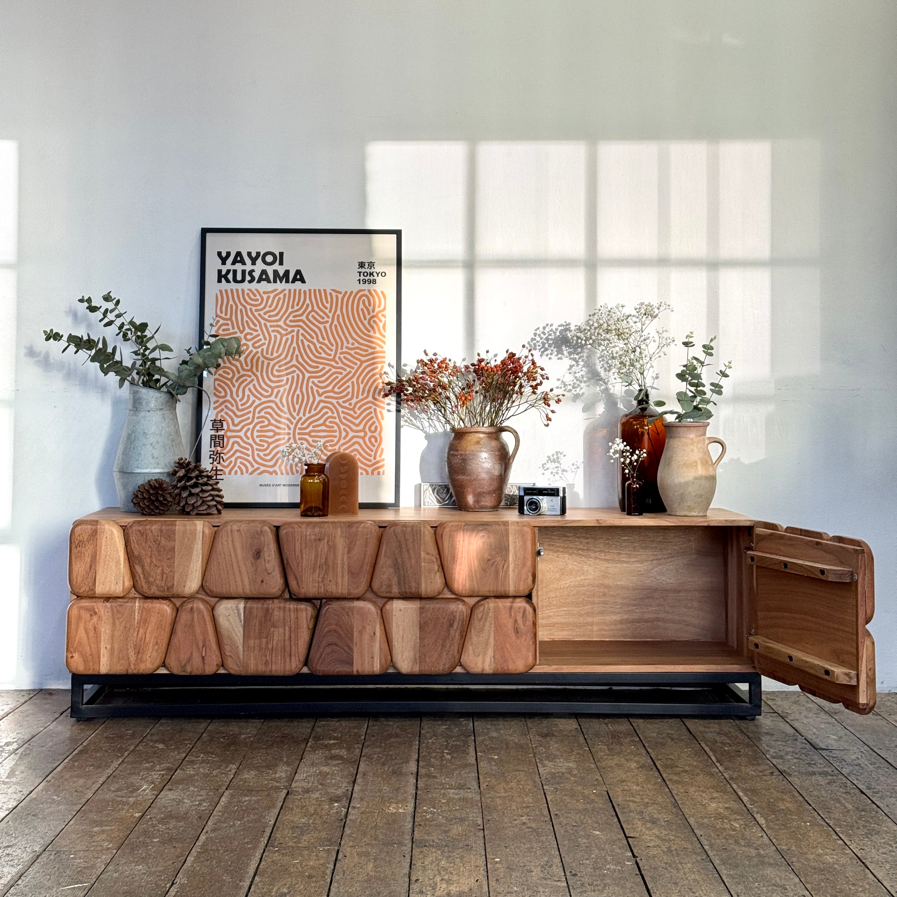 Bob Solid Acacia Wood 3 Door TV Unit (160cm)
