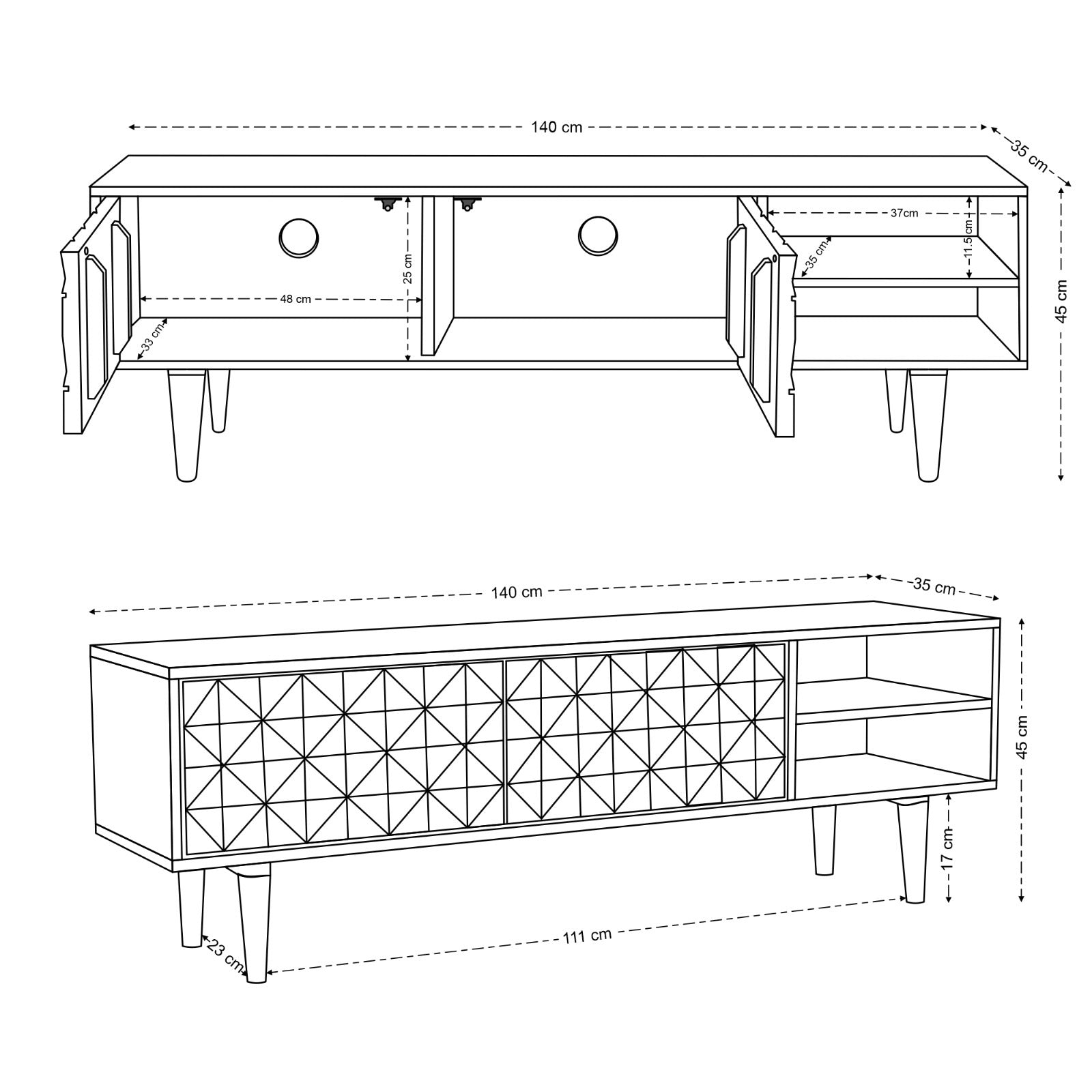 Kuri Solid Mango Wood TV Stand in Dark Brown (140cm)