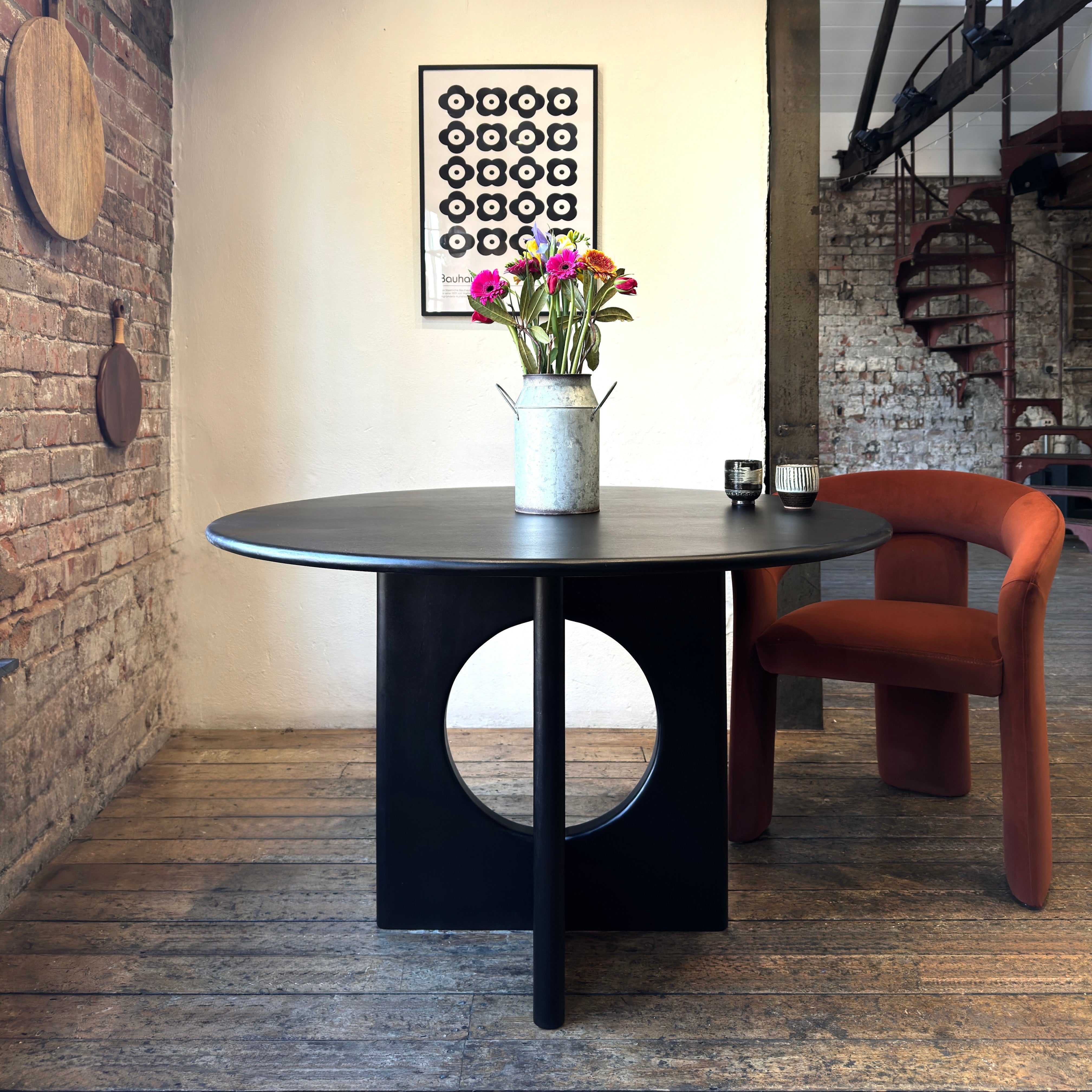 Chicago Round Solid Mango Wood Dining Table Black