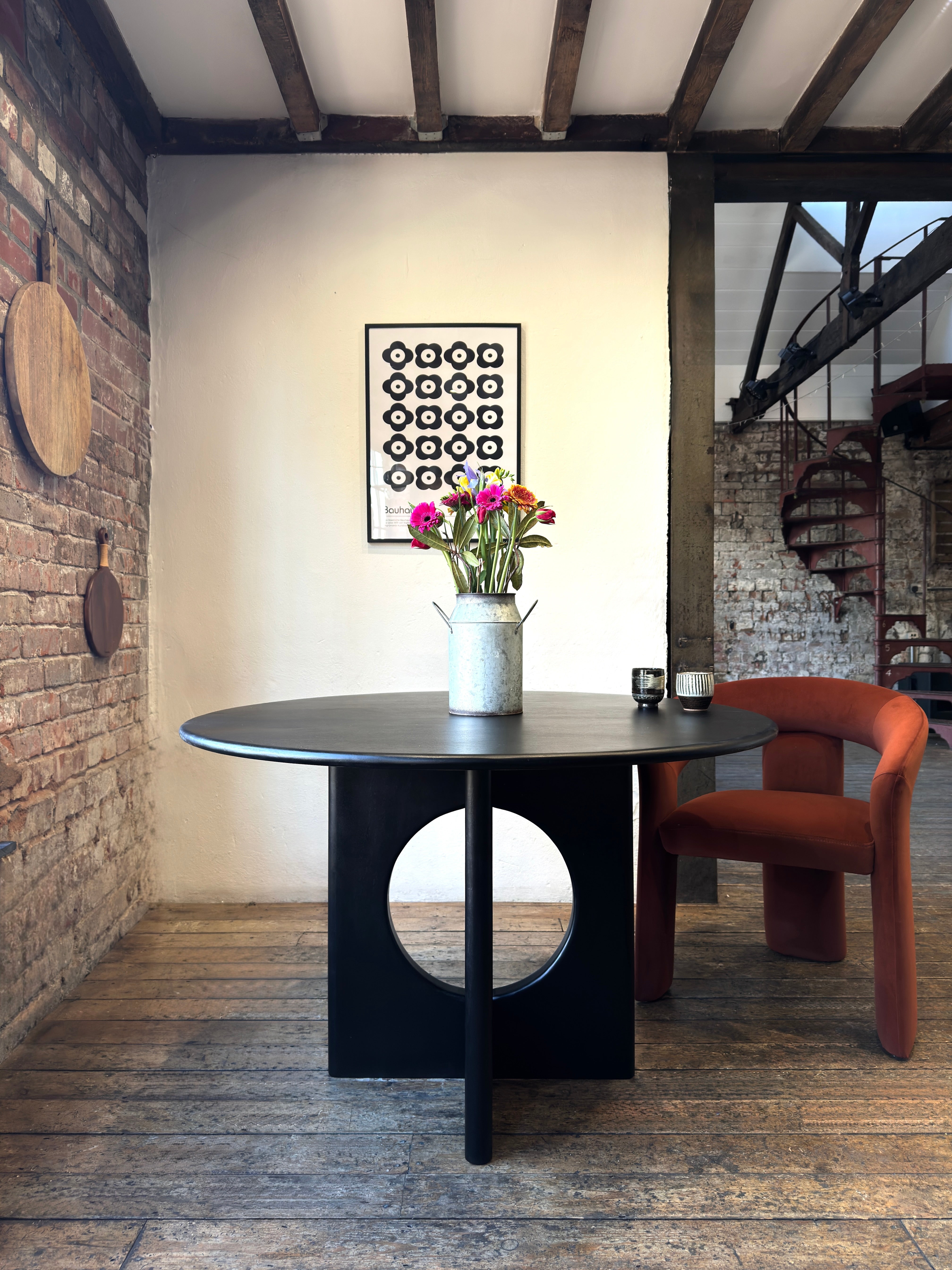 Chicago Round Solid Mango Wood Dining Table Black