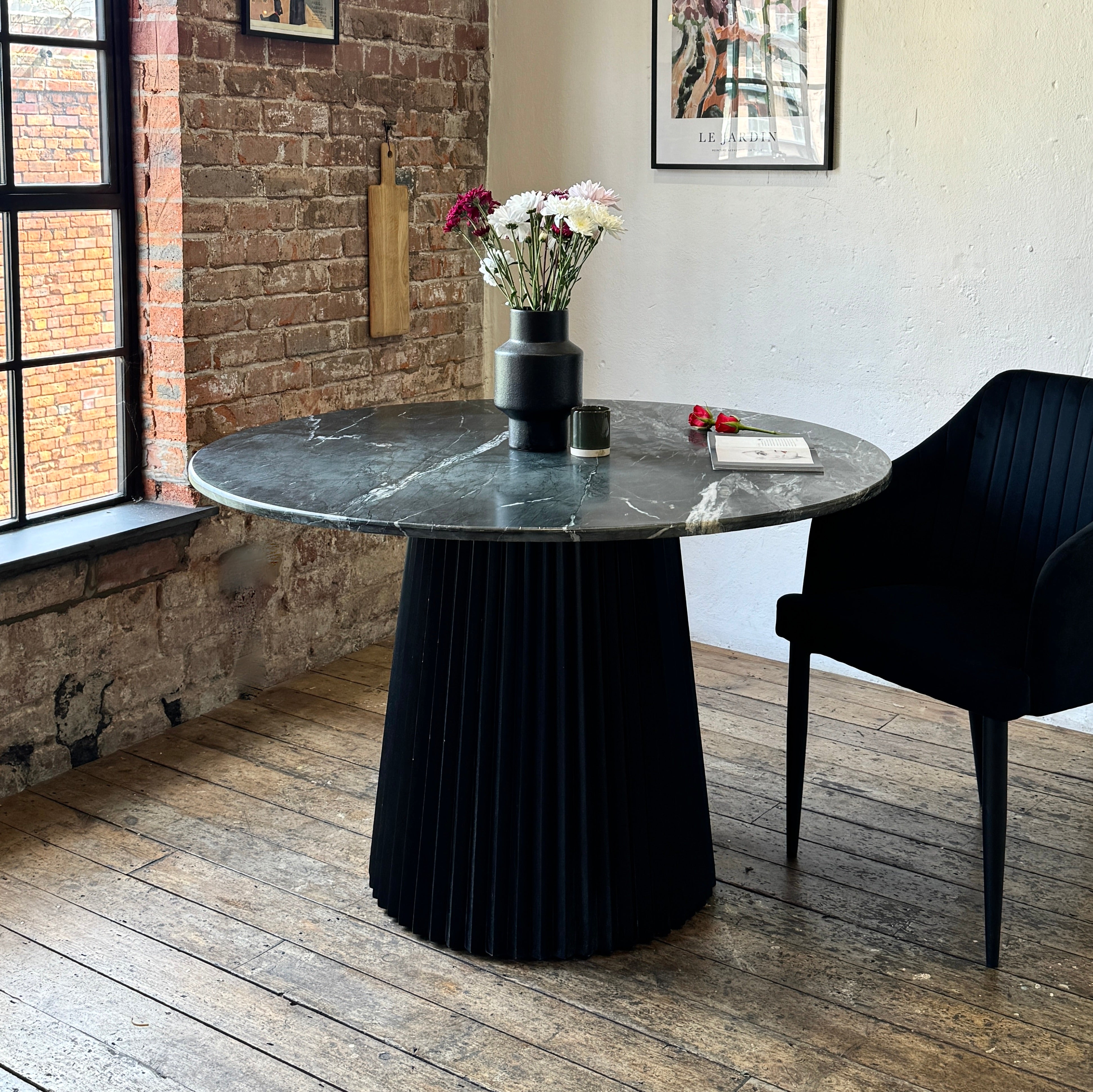 Freya Round Solid Marble & Mango Wood Dining Table Black (2 Sizes)