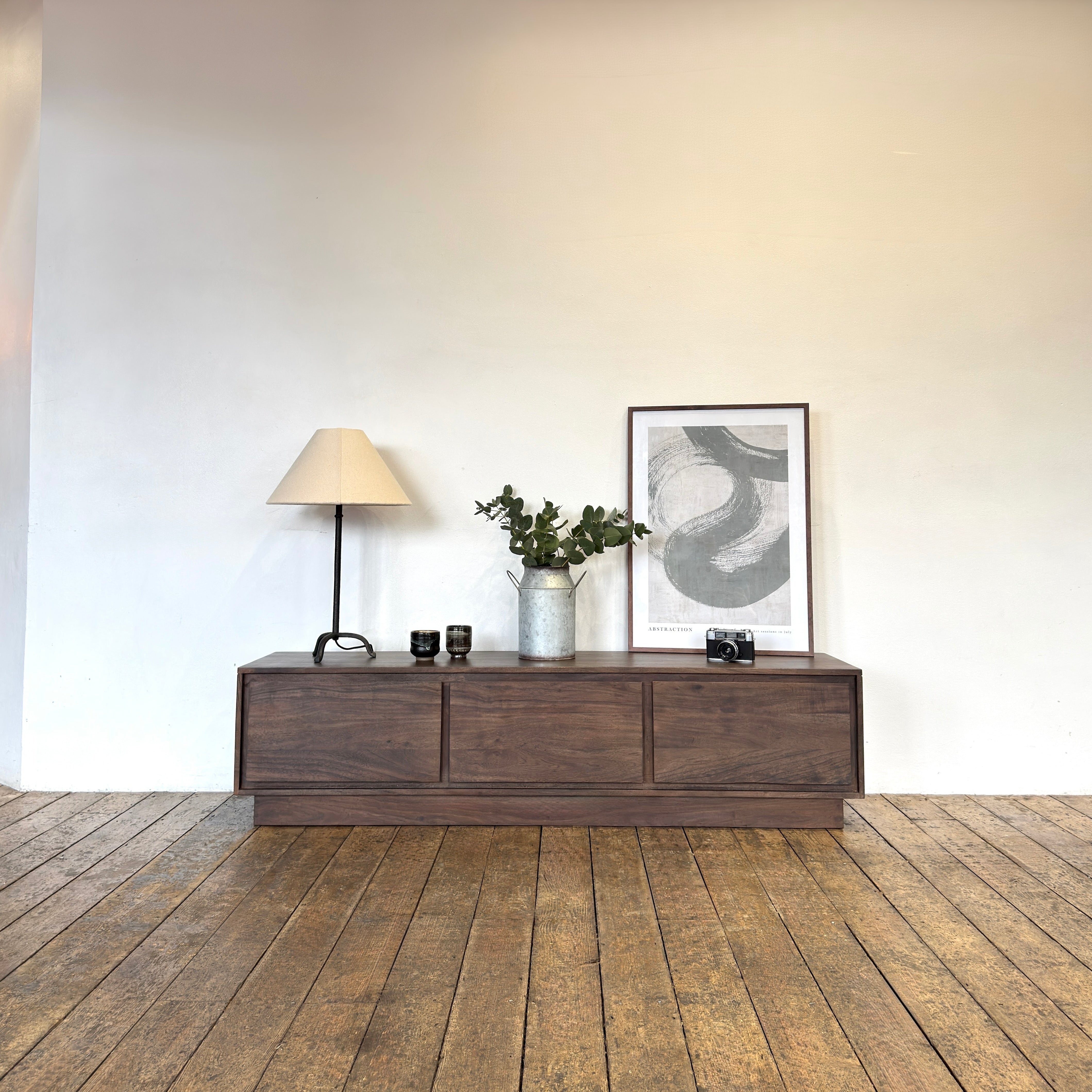 Kawa Solid Acacia Wood 3 Door TV Unit Dark Brown (160cm)