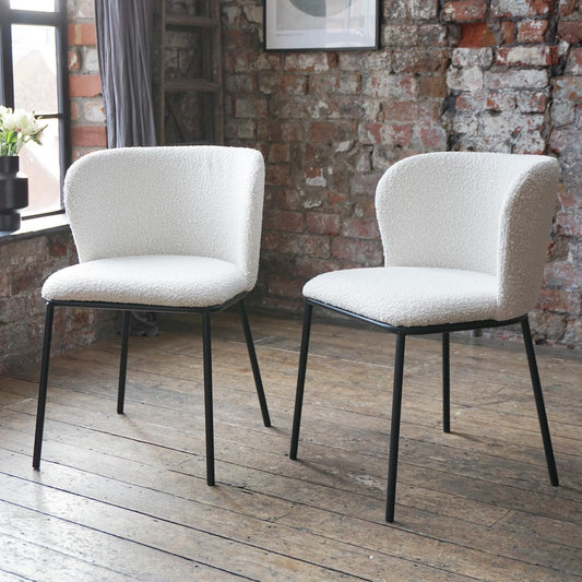 Mila Dining Chairs in Cream Boucle (2pk)