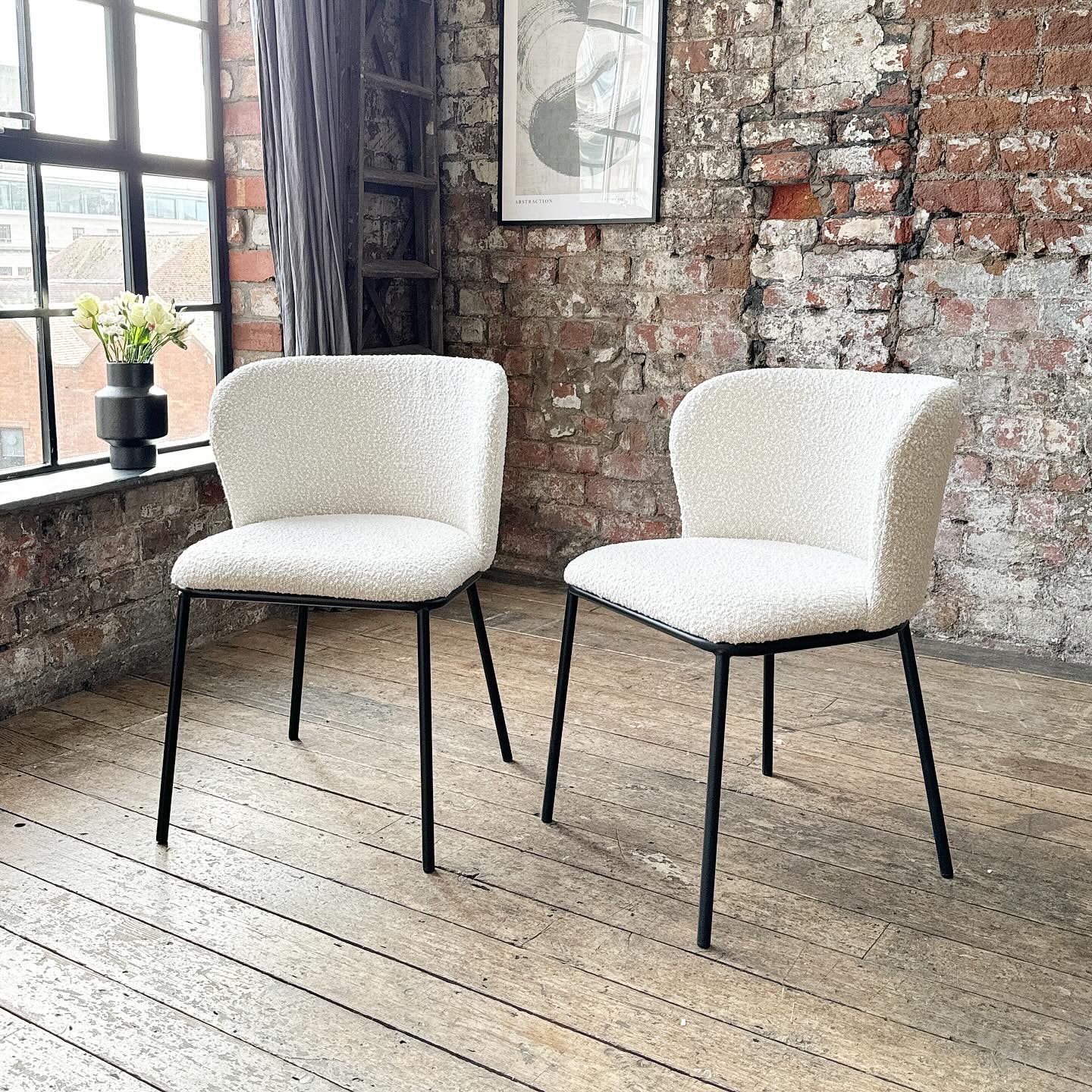 Mila Dining Chairs in Cream Boucle (2pk)