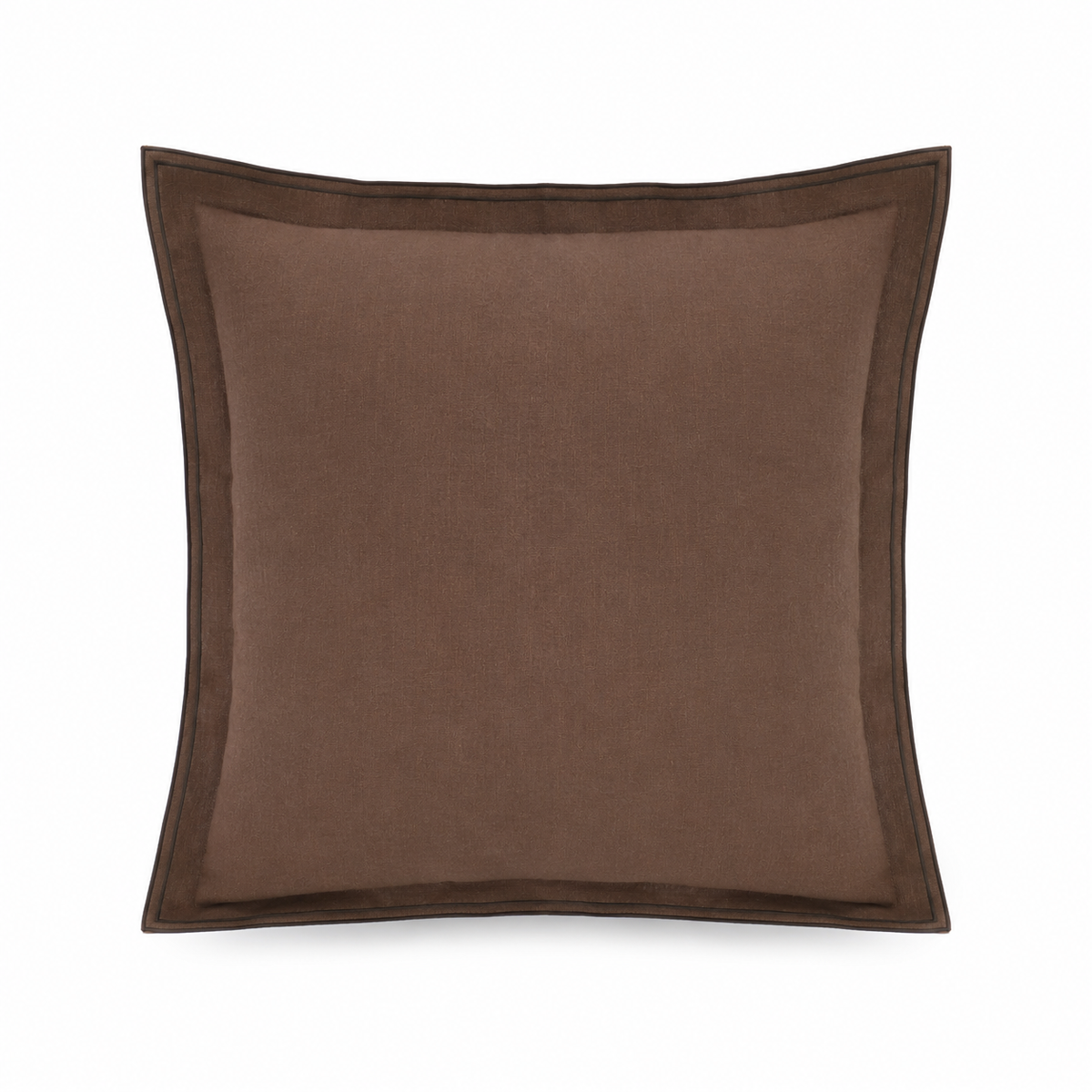 Yara Brown Linen Flange Edge Handmade Cushion with Black Border Detail 46 x 46cm