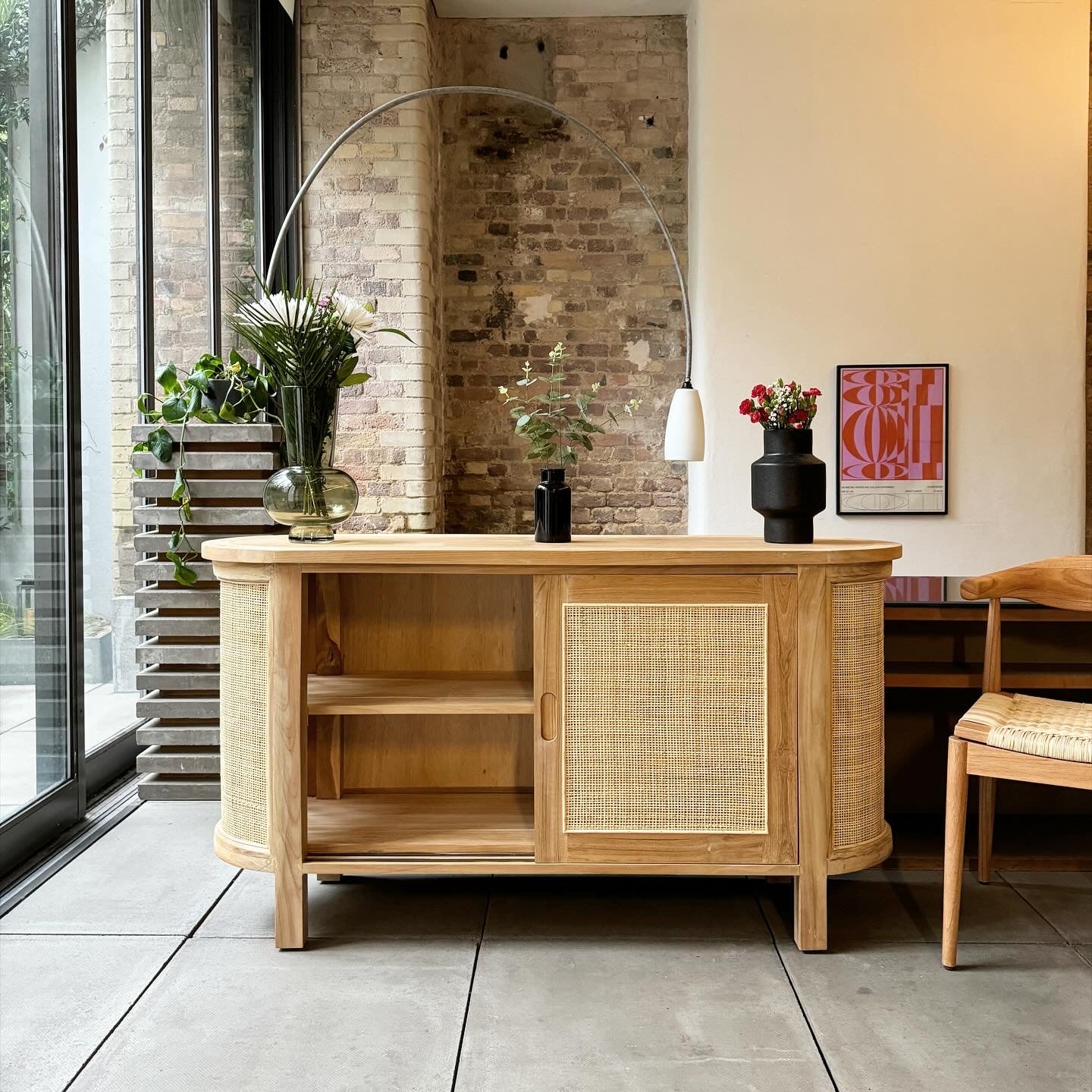 Puteri Solid Teak Sideboard with Natural Rattan