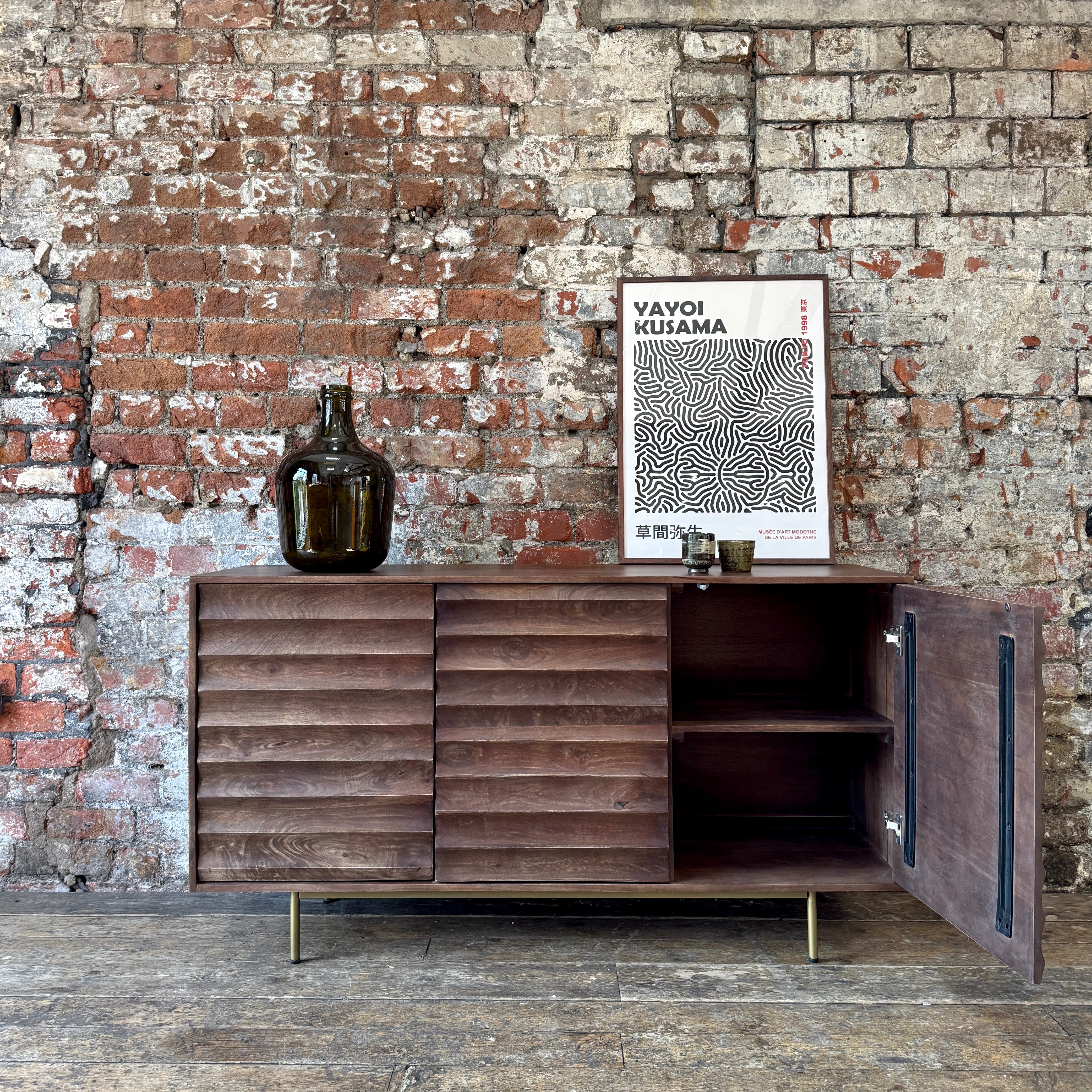 Daria Solid Mango Wood Large 3 Door Sideboard Walnut