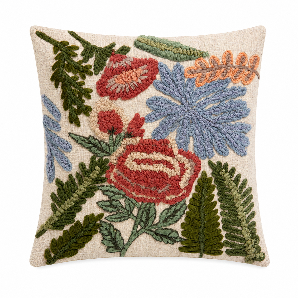 Rosalie Hand Embroidered Floral Botanical Cushion 46 x 46cm