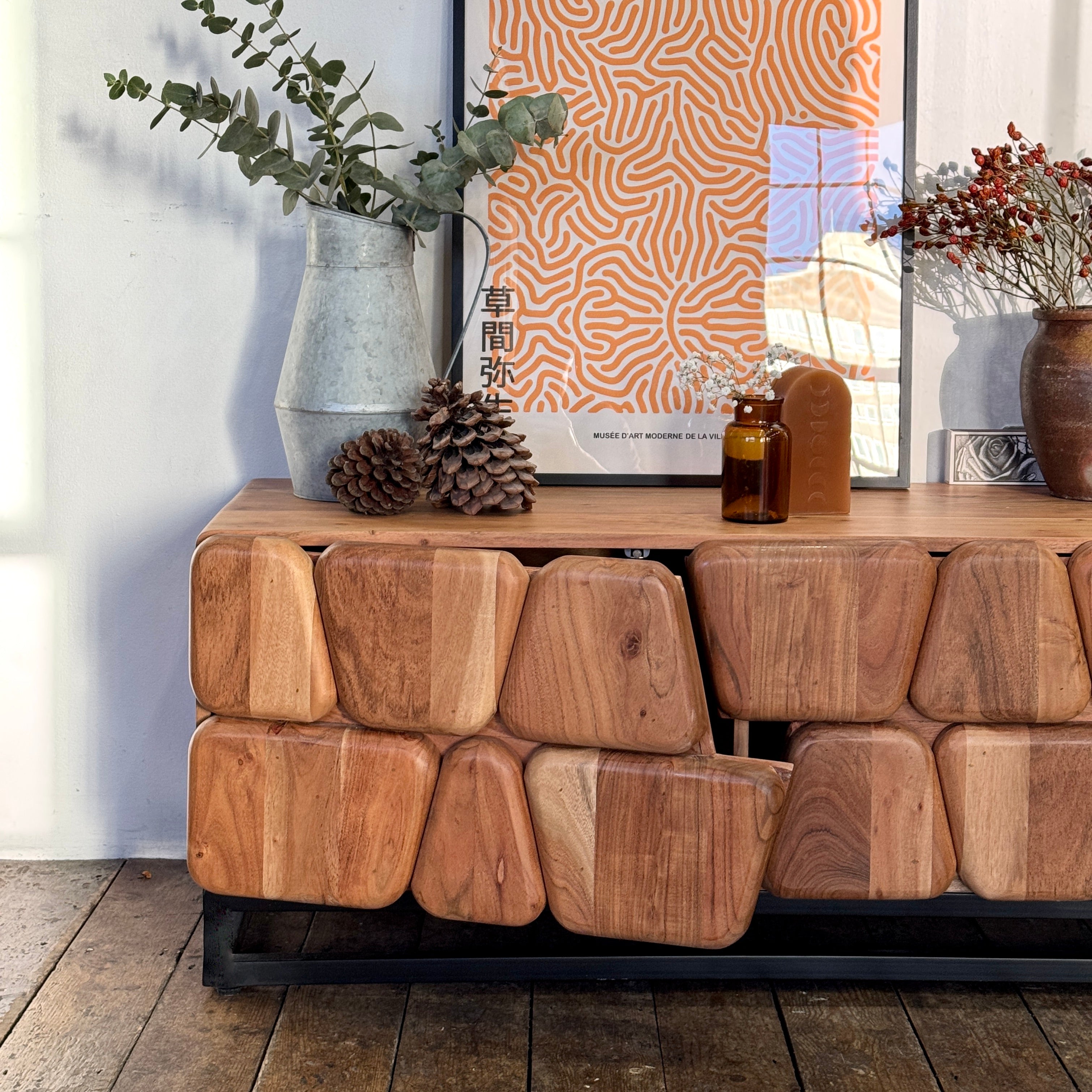 Bob Solid Acacia Wood 3 Door TV Unit (160cm)