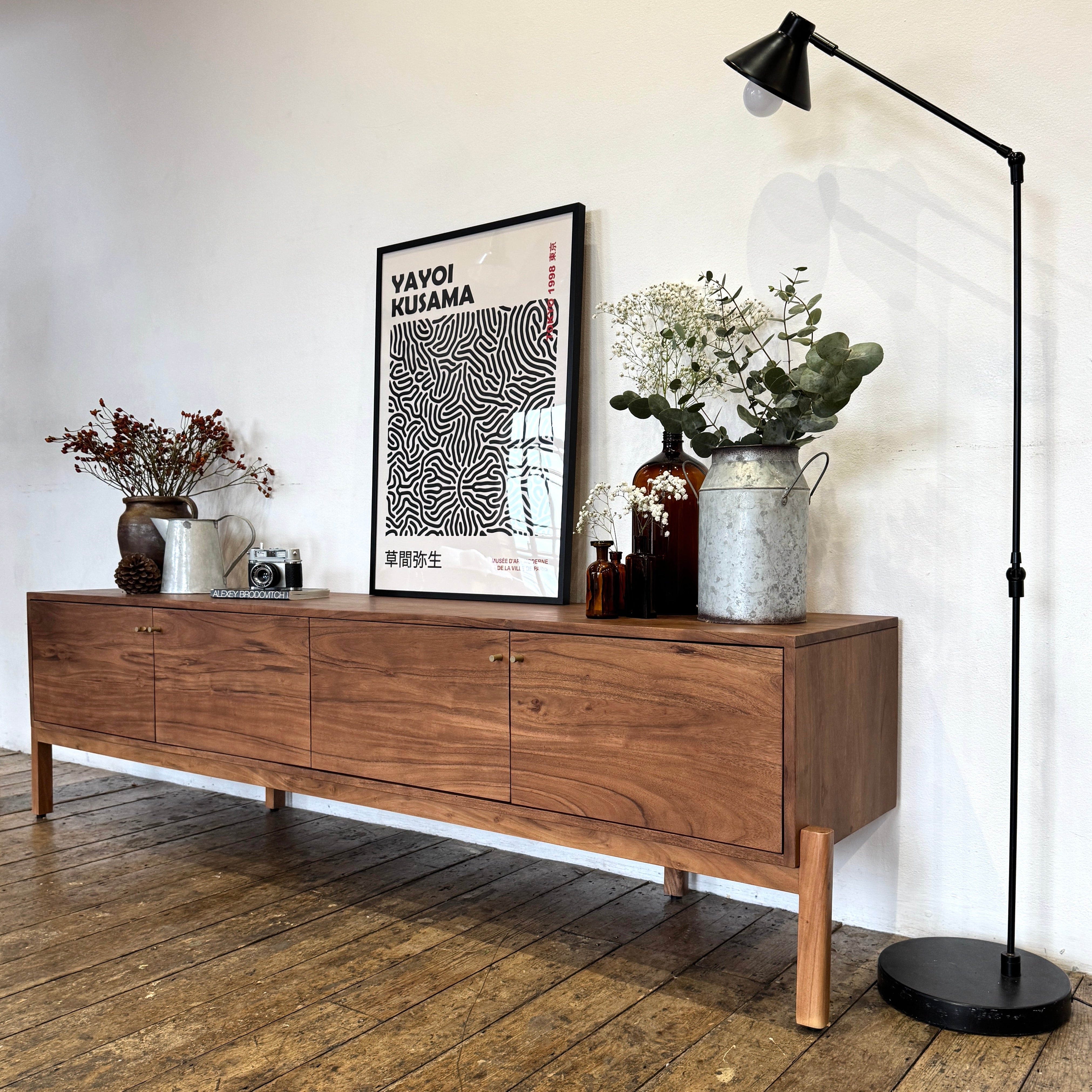Lucca Solid Acacia Wood Large 4 Door TV Stand (180cm)
