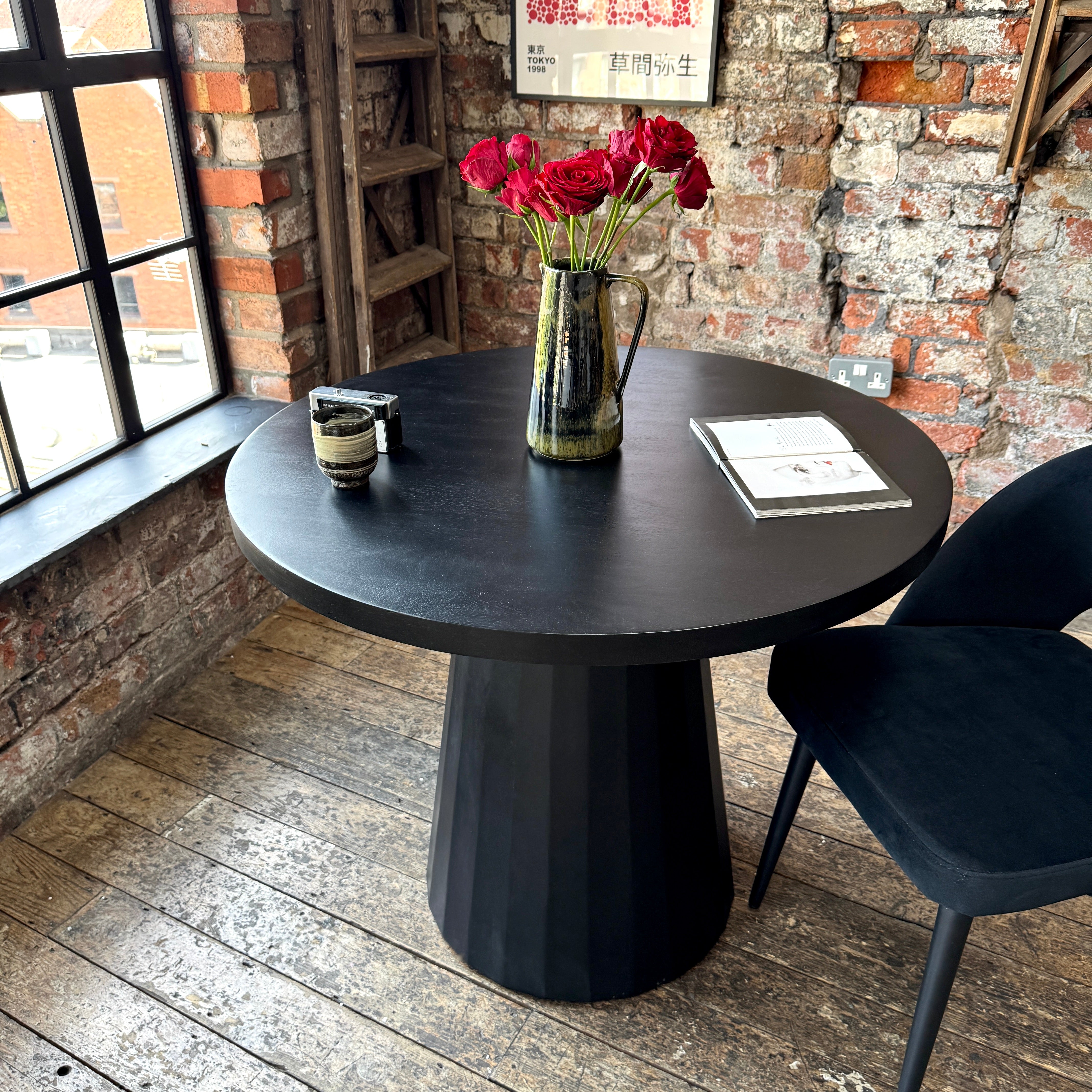 Matilda Round Solid Mango Wood Dining Table in Black (2 Sizes)