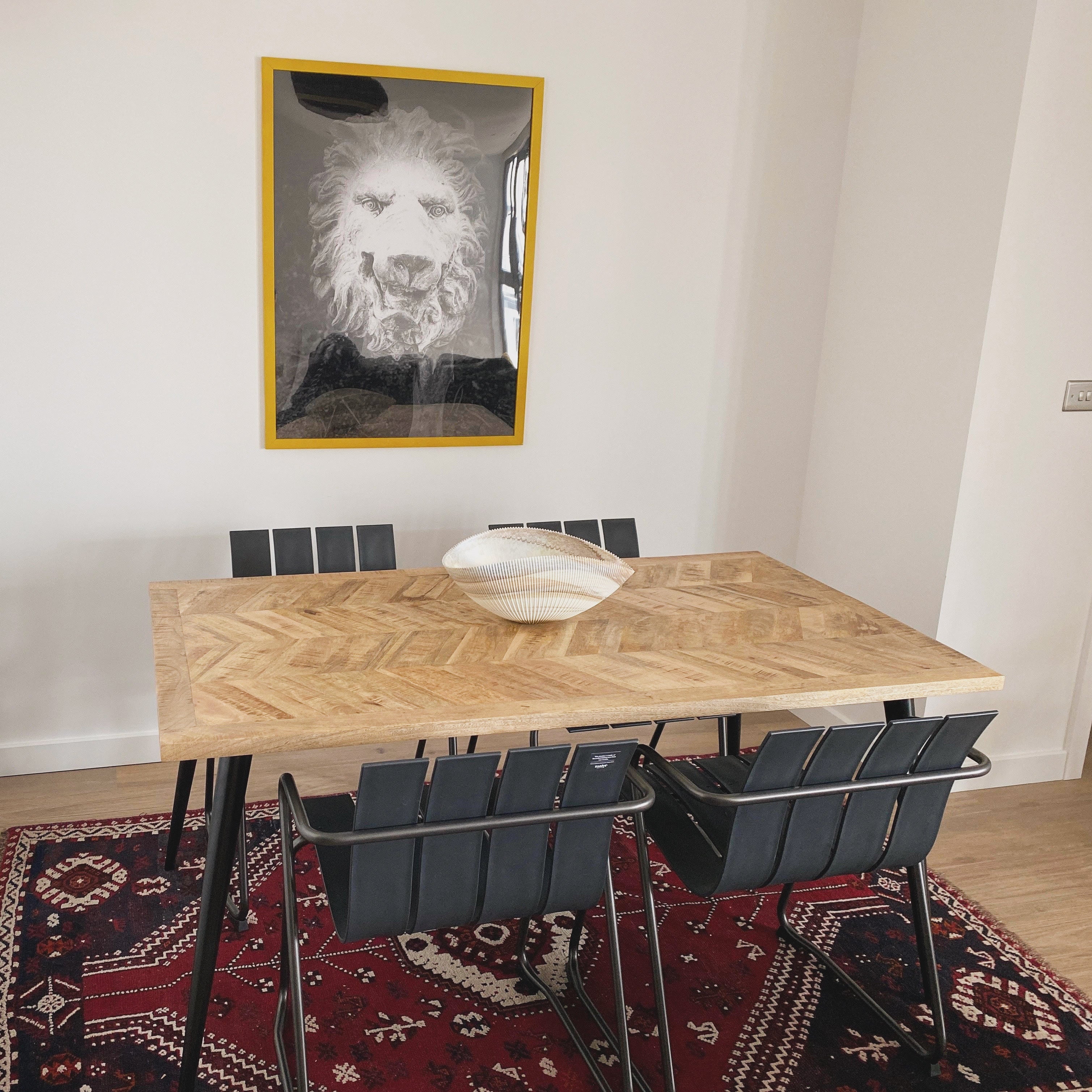 Leo Parquet Style Solid Mango Wood Industrial Dining Table (3 Sizes)