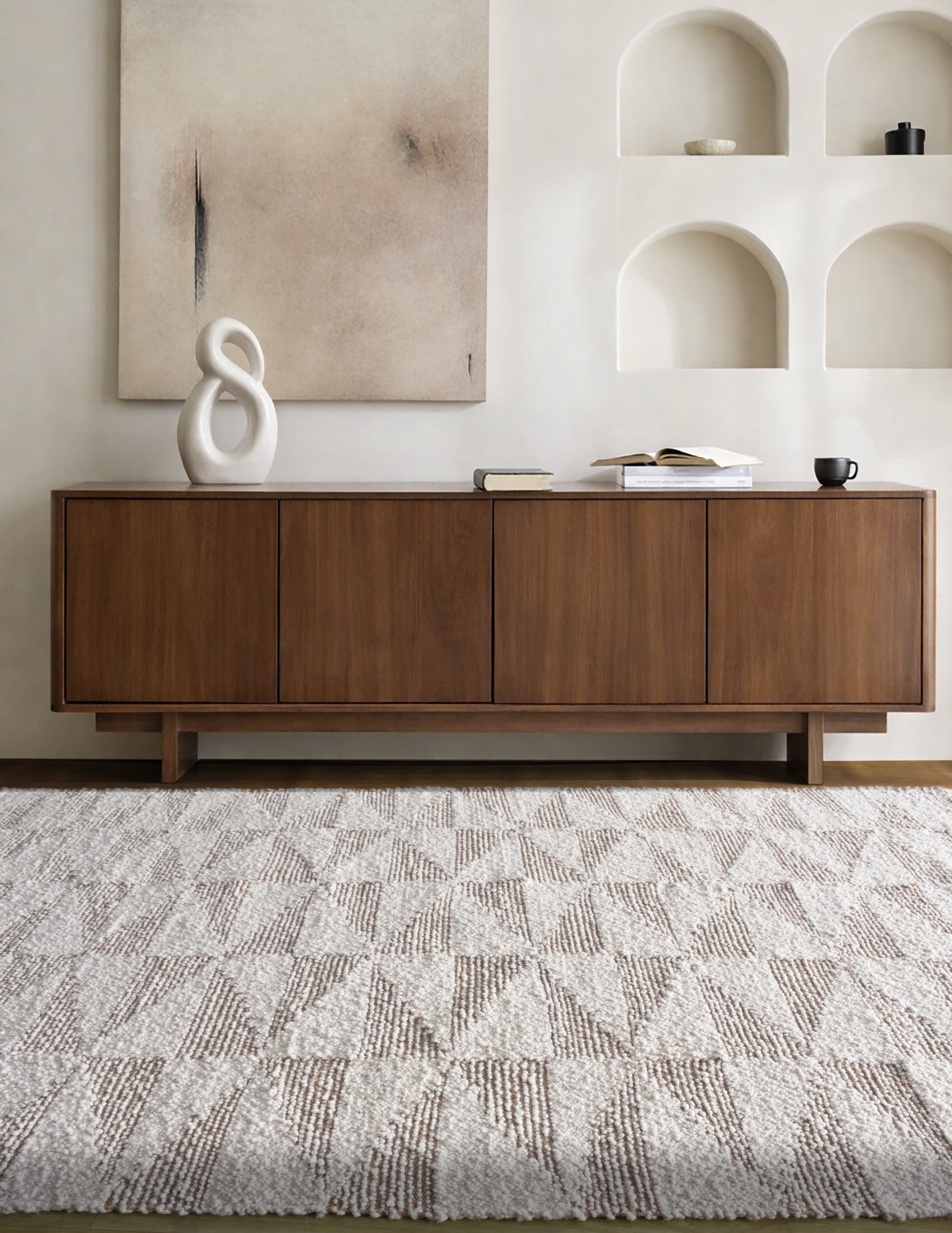 Braganza Handwoven Flat Weave Wool Rug in Ivory & Beige (2 Sizes)