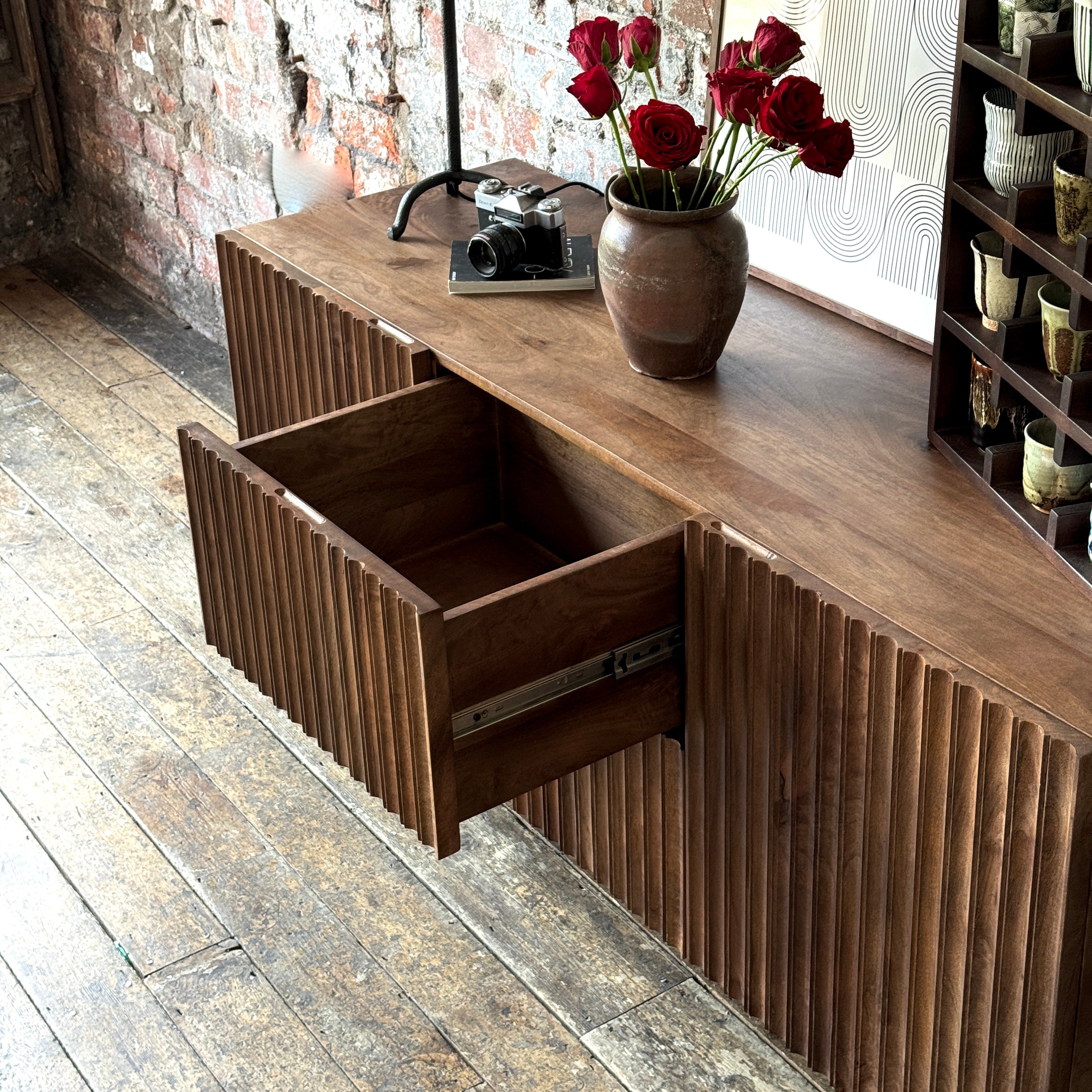 Arlo Solid Mango Wood 2 Door 2 Drawer Sideboard in Walnut