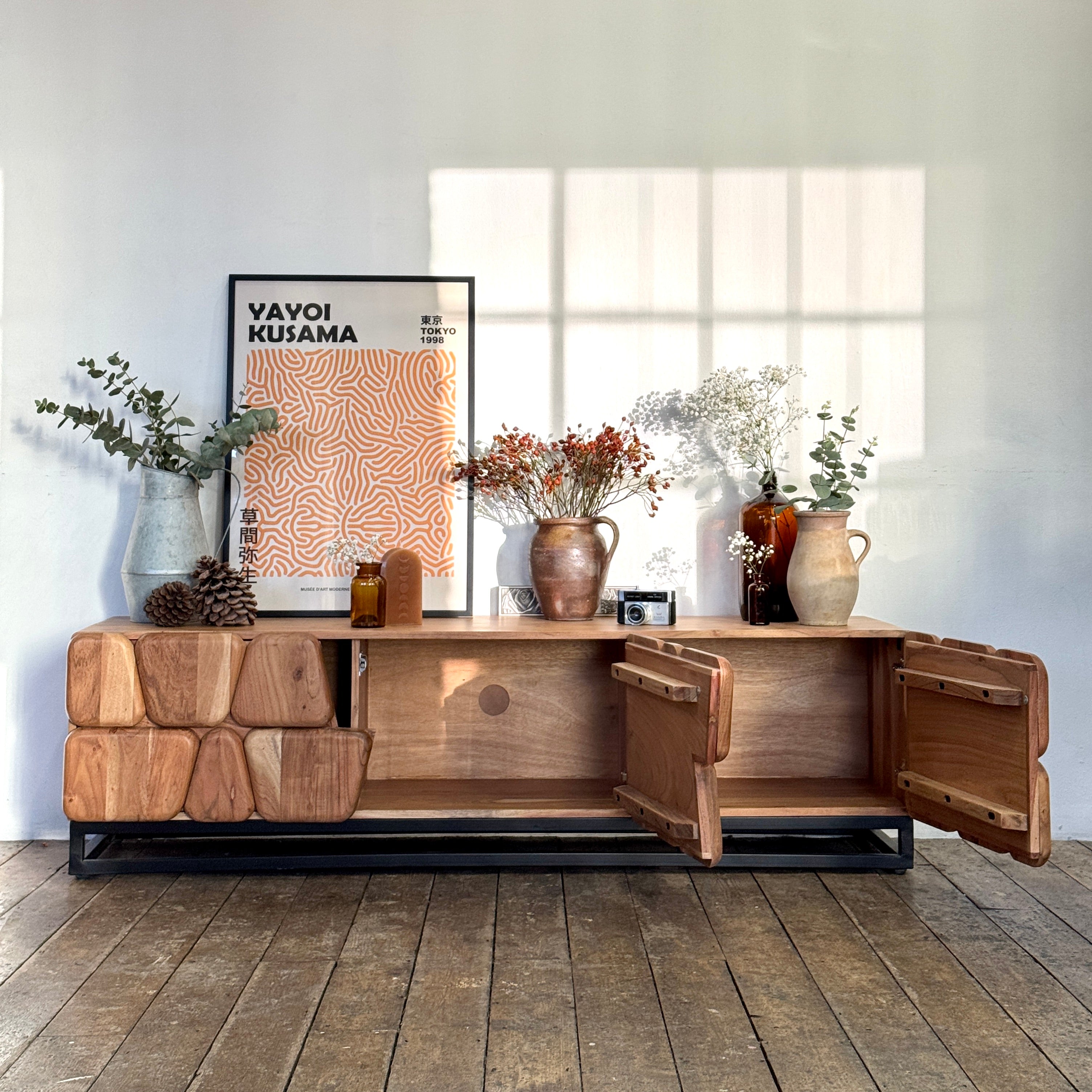 Bob Solid Acacia Wood 3 Door TV Unit (160cm)