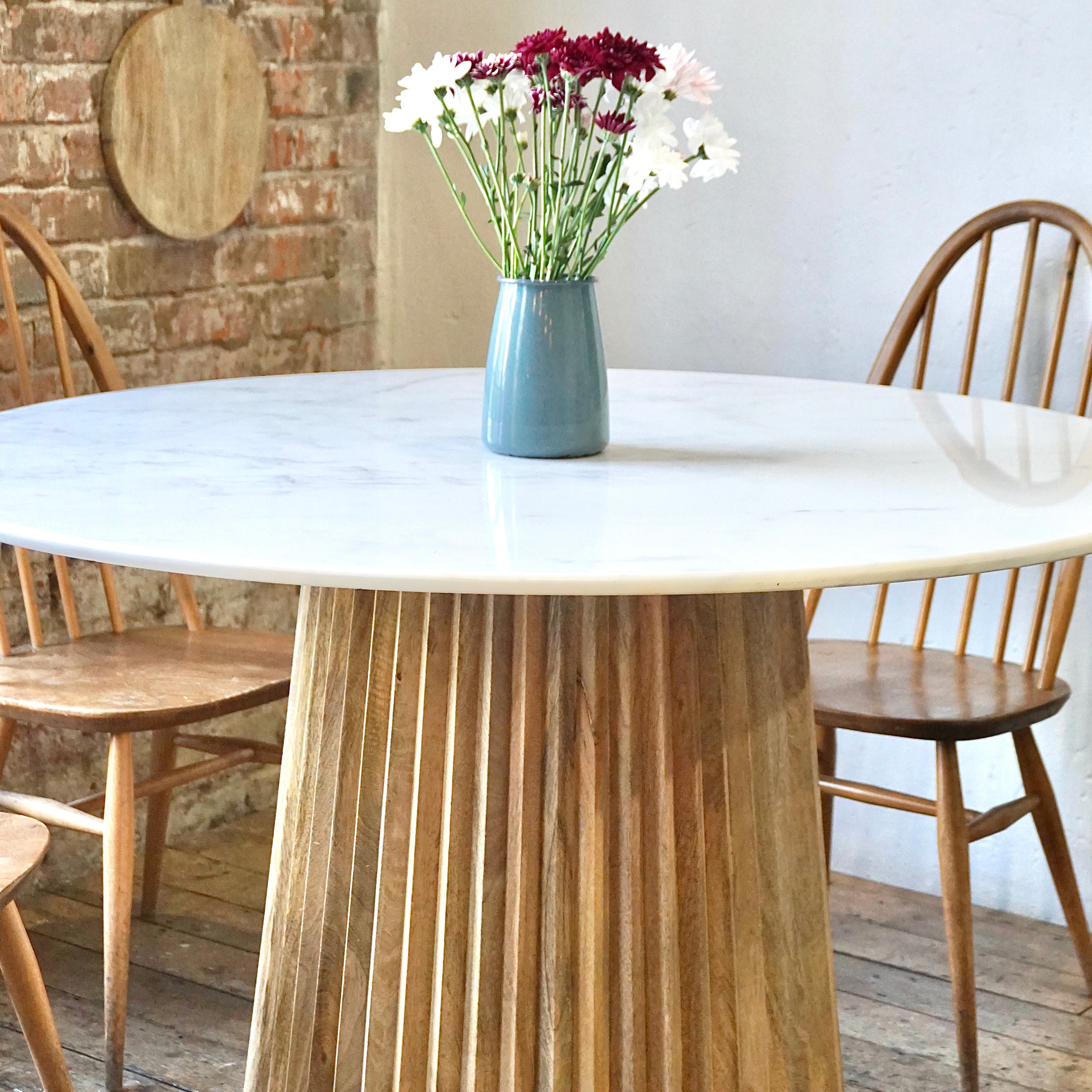 Freya Round Solid Marble & Mango Wood Dining Table Natural