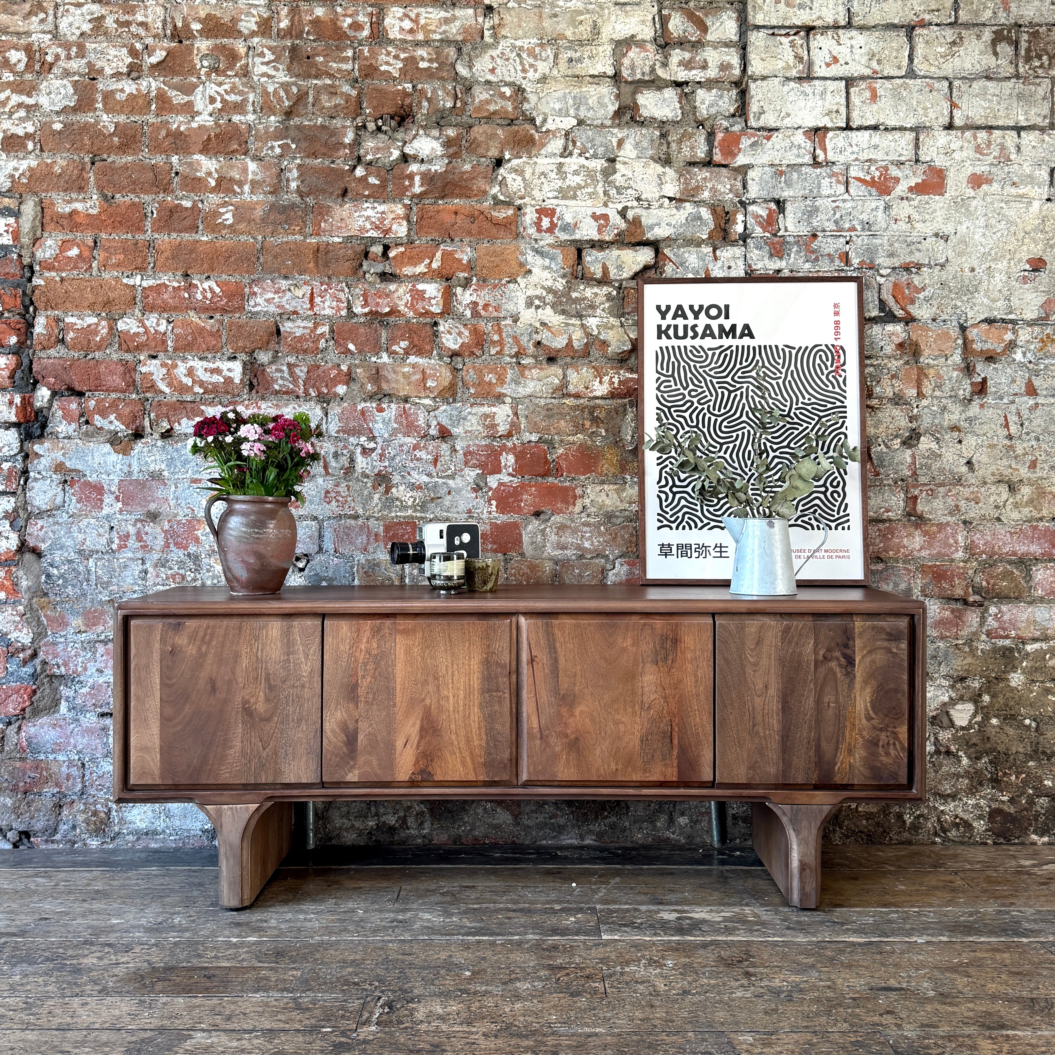 Milo Solid Mango Wood 4 Door TV Unit in Walnut (2 Sizes)